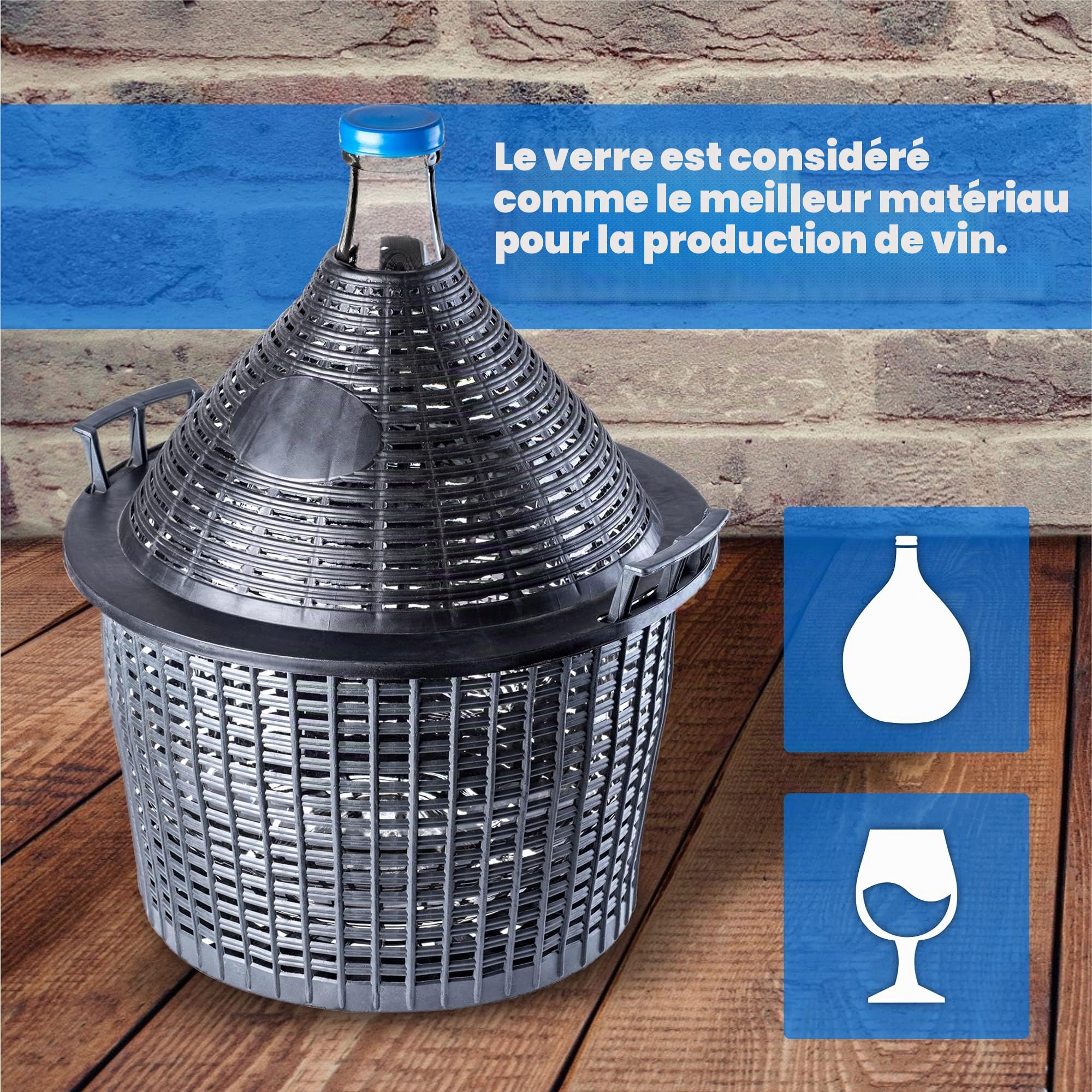 KADAX bonbonne en Verre 20L – Ballons de Fermentation à col étroit avec Panier pour vin, bière & cidre