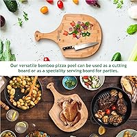 Vista 6 de Paleta de bambú para pizza Paleta de madera para hornear, pan, frutas y verduras Tabla de cortar ligera con asa para el hogar y el horno