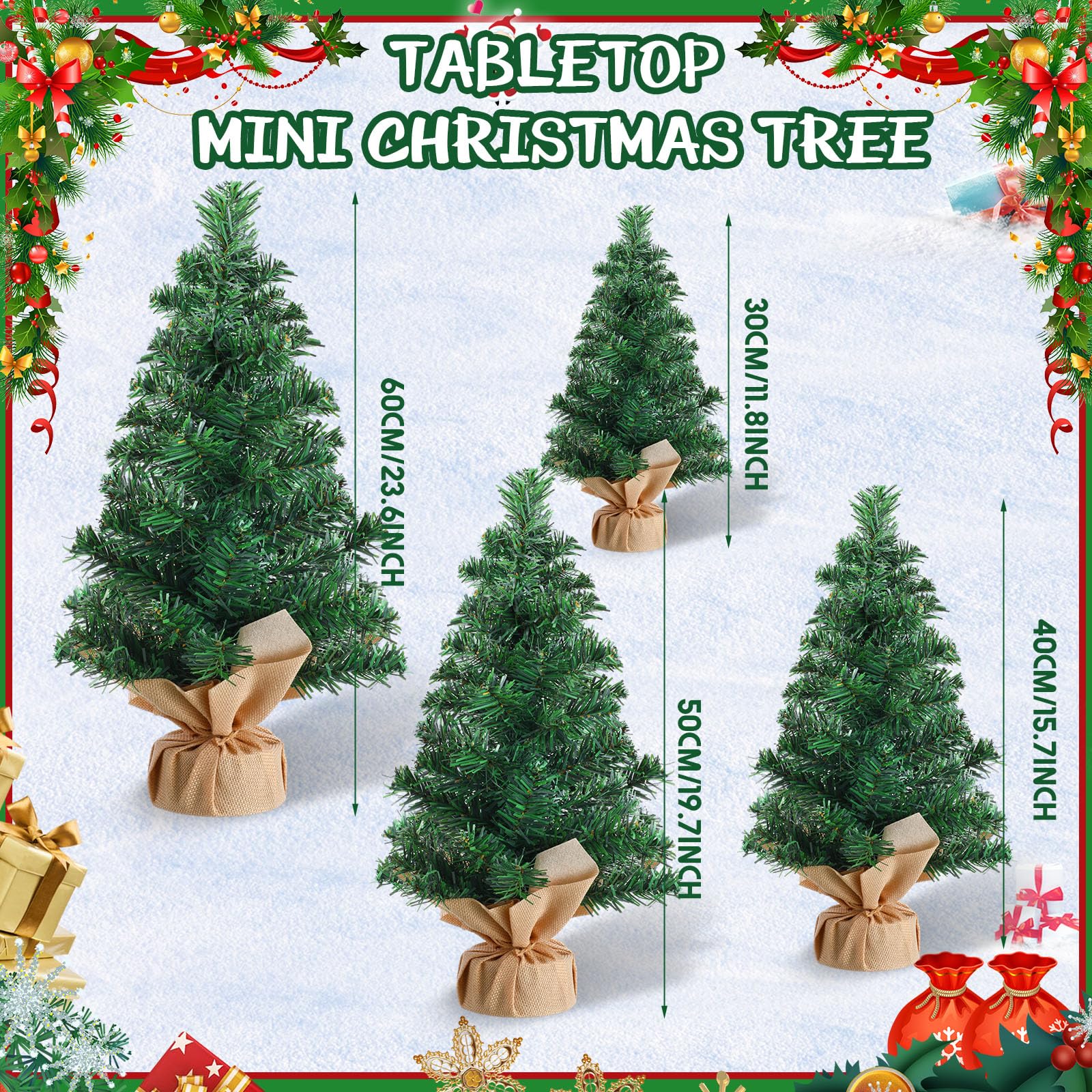 6 Pcs Mini Christmas Tree 23.6/19.7/15.7/11.8 Inch Tabletop Artificial ...
