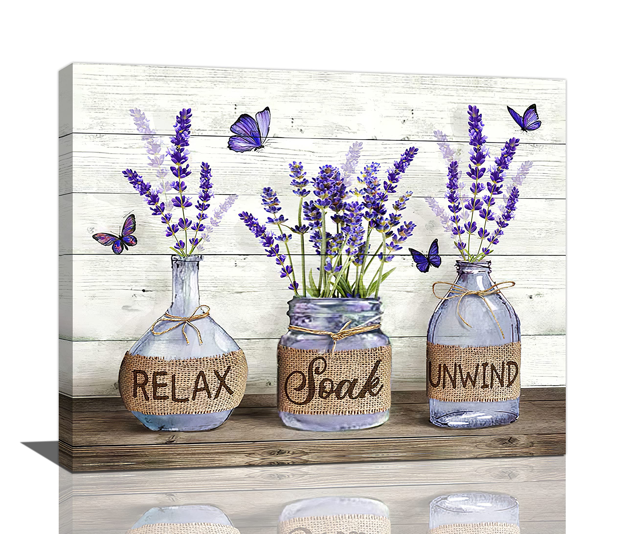 Farmhouse Wall Art - Purple Lavender Bathroom Pictures, Rustic Country Canvas Prints, Framed Artwork Decor for Bedroom 16"x20"