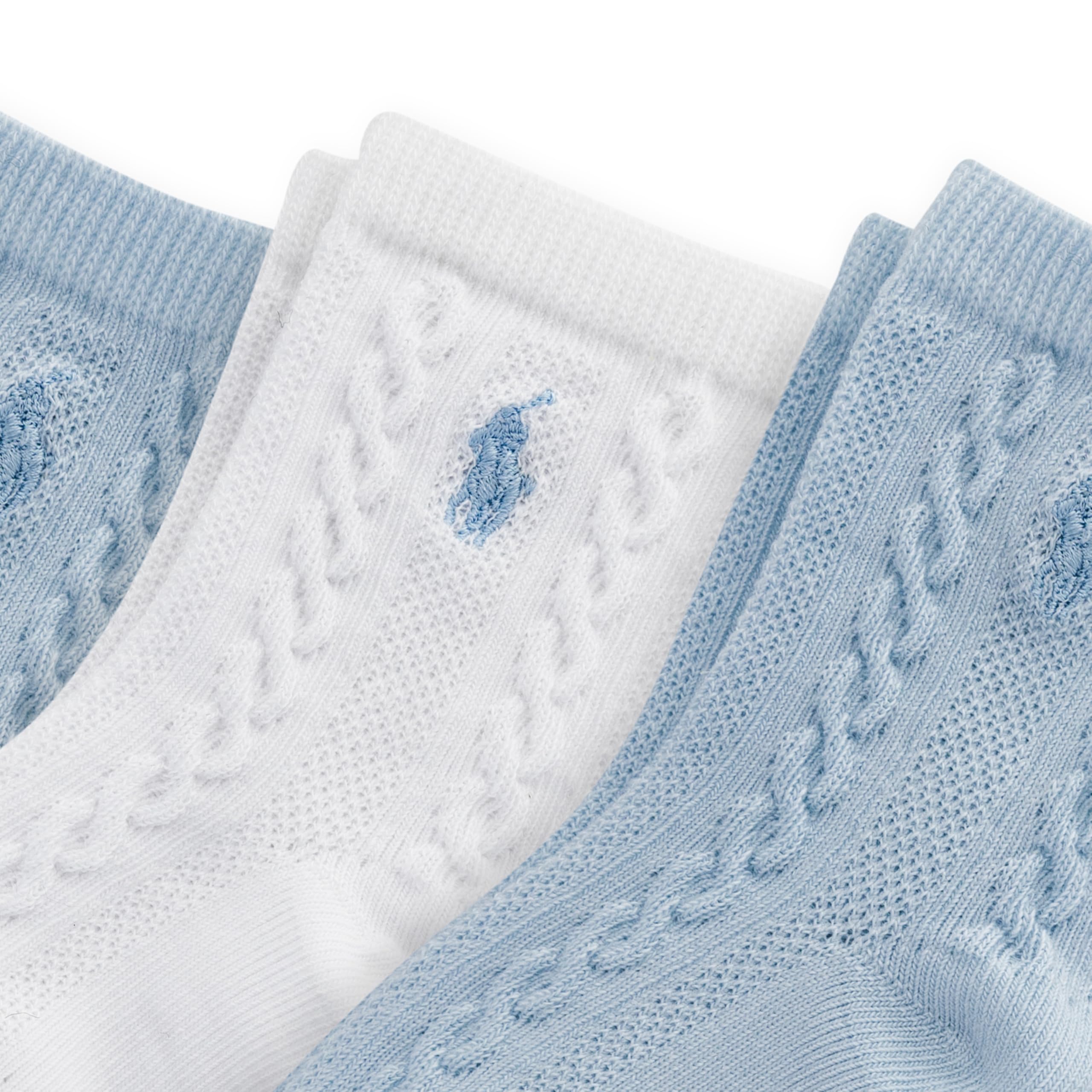 Polo Ralph Lauren Baby Classic Socks-3 Pair Pack Cable and Tossed Cotton, Soft Blue, 6-12 Months