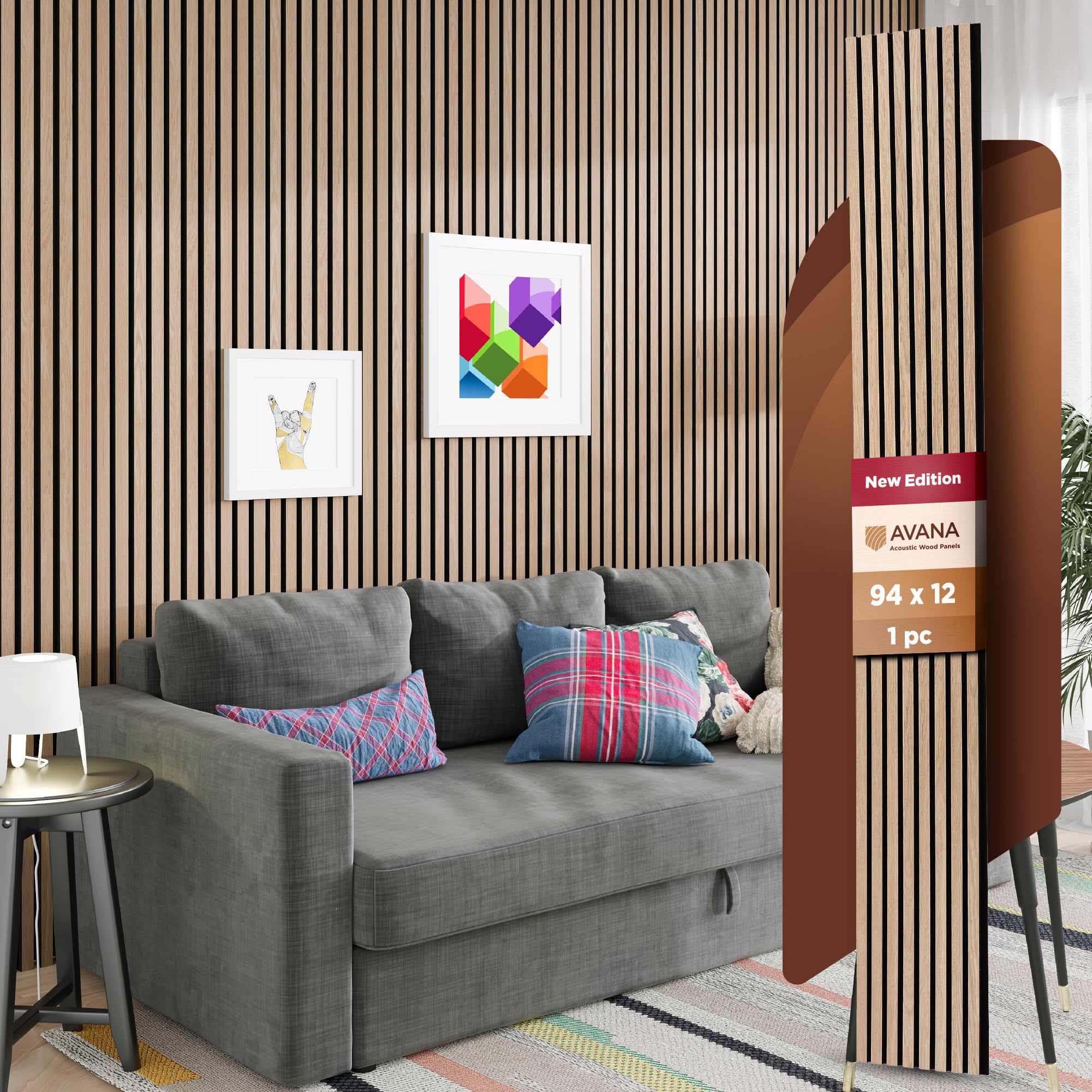 AvanaModern Acoustic Wood Wall Panels – 94.4 X 12.6 Inch White Oak Acoustic Panels 1 PC – Wall Panels For Interior Wall Decor For Homes, Offices, Studios – Sturdy & Durable Wood Panels For Wall