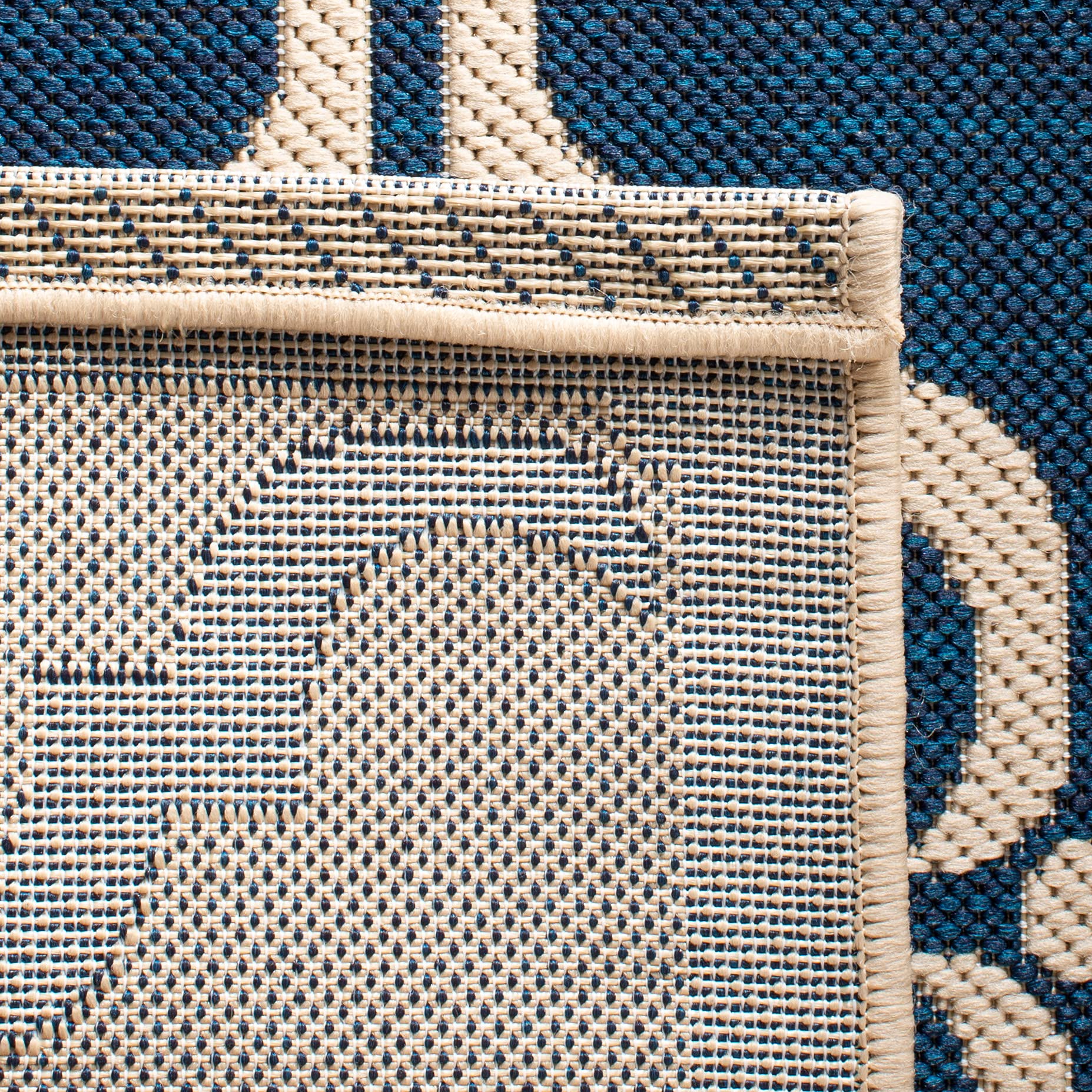 SAFAVIEH Washable Rug Outdoor Courtyard Collection - 2'3" x 12' Runner, Navy & Beige, Non-Shedding & Easy Cleaning, Ideal for Patio, Entryway, Mudroom