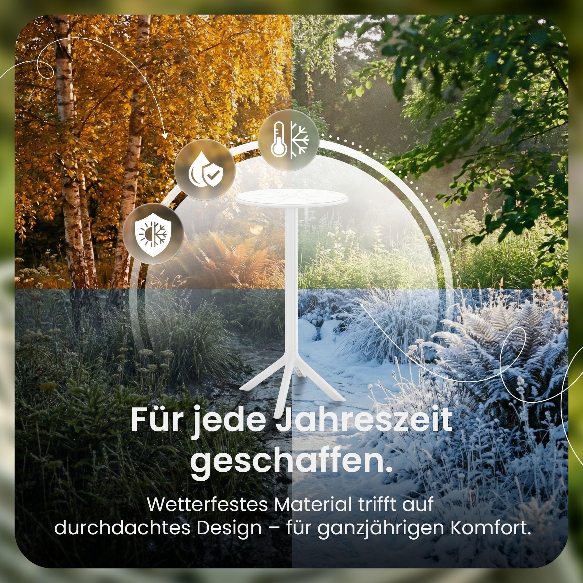 CLP Stehtisch wetterfest stabil Tomas, Gartentisch rund Ø 60 cm Höhe 107 cm, Outdoortisch Polypropylen UV-beständig Winterfest, Farbe:weiß