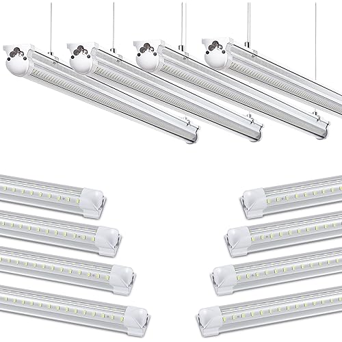 8Pack 8FT LED Shop Light Garage Light,100W 5000K Daylight Color 15500LM Super Bright,Hanging or Surface Mount,Plug and Play,Linkable T8 LED Tube Lights for Garage,Warehouse, Workshop