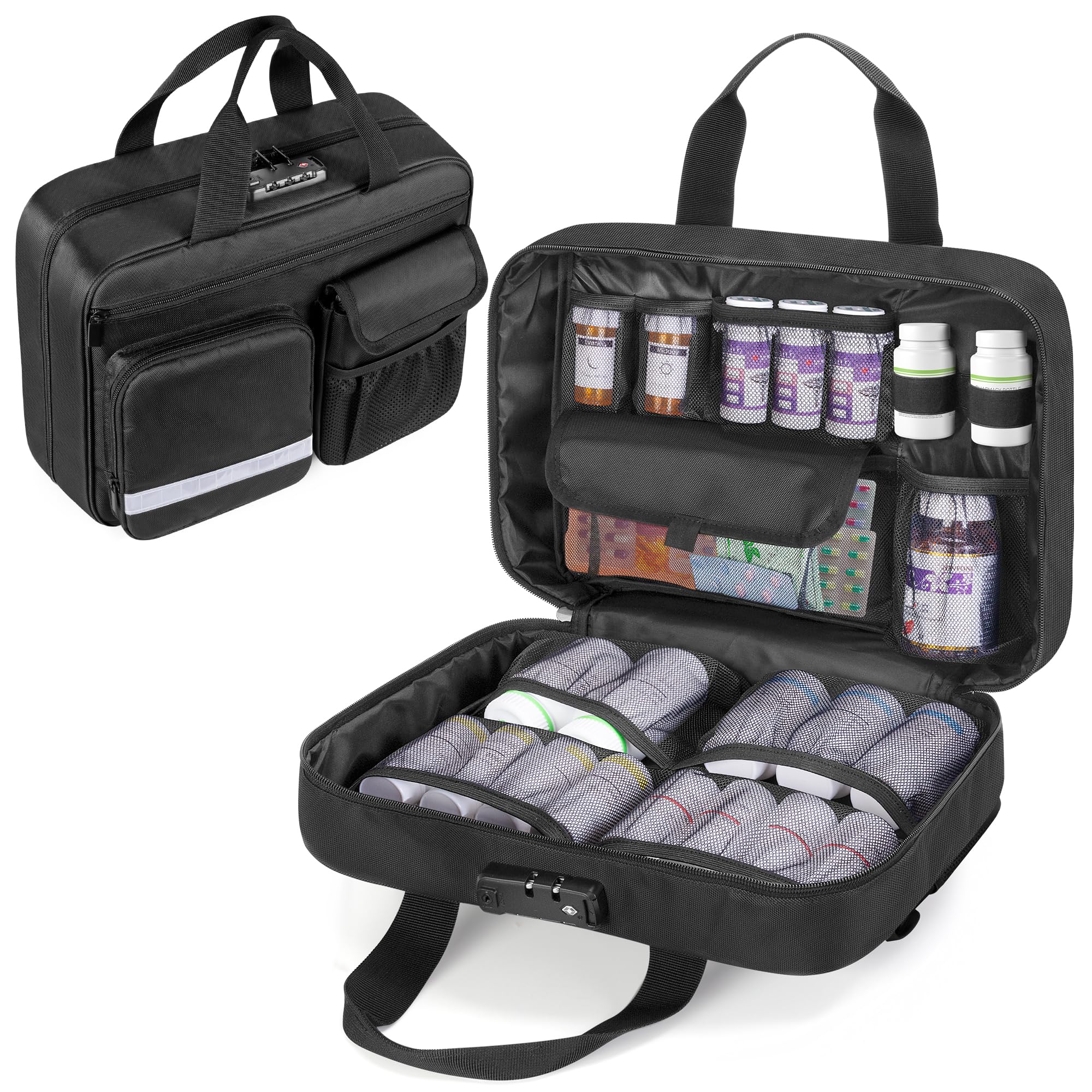 Damero Locking Pill Bottle Organizer, Medicine Storage Bag Medication Organizer Travel Carrying Case for Large Pill Bottles, Medications and Medical