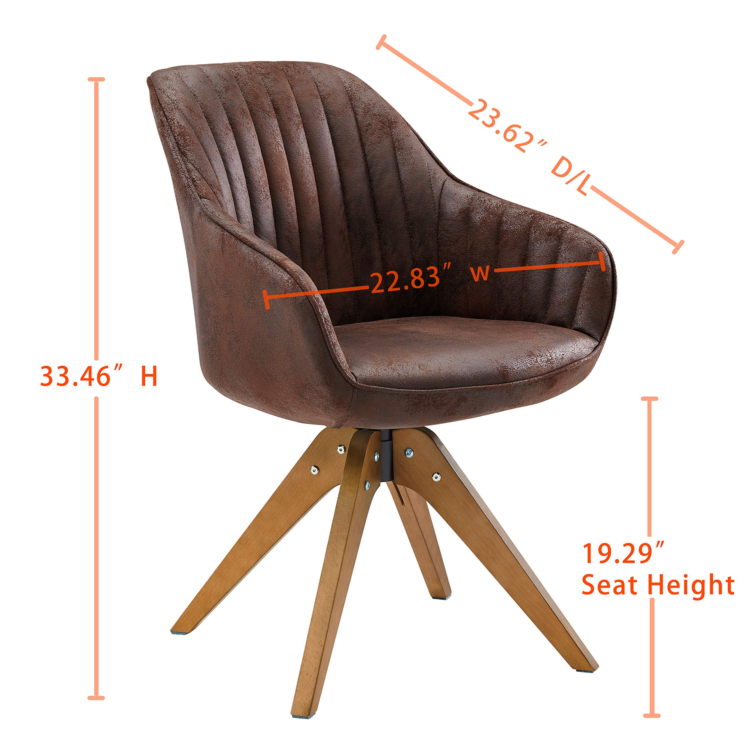 Amazon Com Art Leon Mid Century Modern Swivel Accent Chair Brown With Wood Legs Armchair For Home Office Study Living Room Vanity Bedroom Kitchen Dining