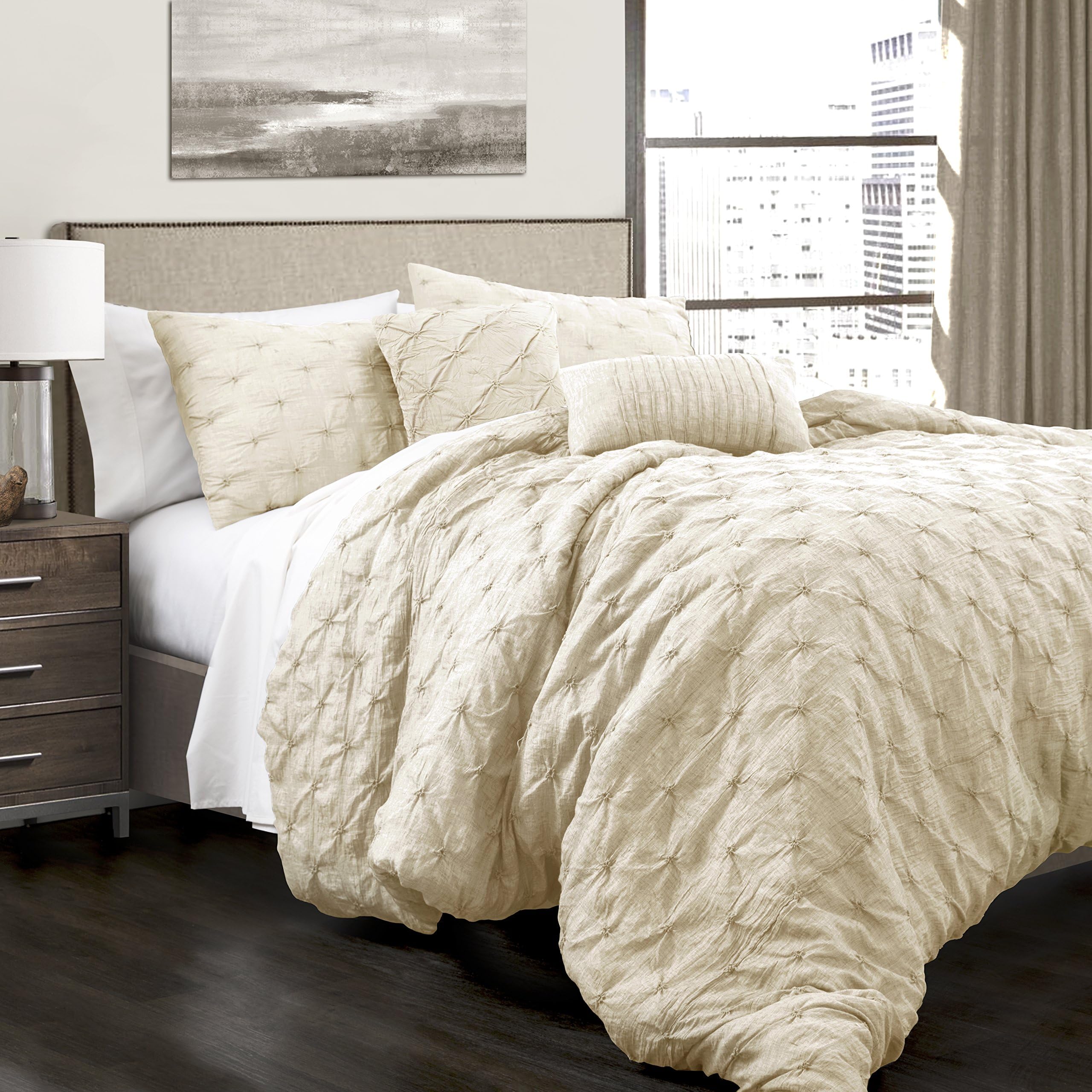 Lush Decor Ravello Piping, Polyester, Ivory-Coloured, King Size