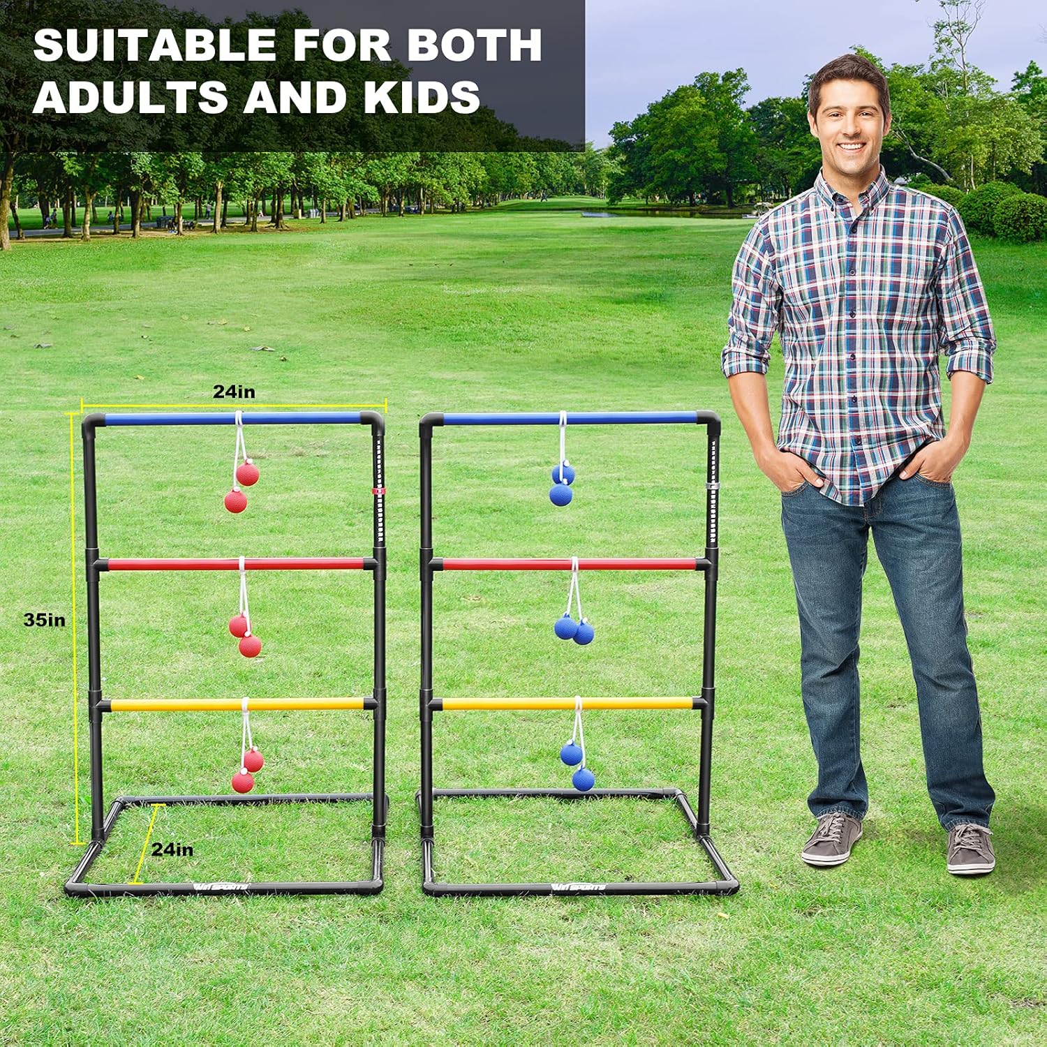 WIn SPORTS Ladder Toss Outdoor Game Set Indoor Ladder Ball Toss Game with 6 Weighted Bolos, Carrying Case and Sand Weighted PVC Piping,Games for Adults, Kids, Family : Sports & Outdoors