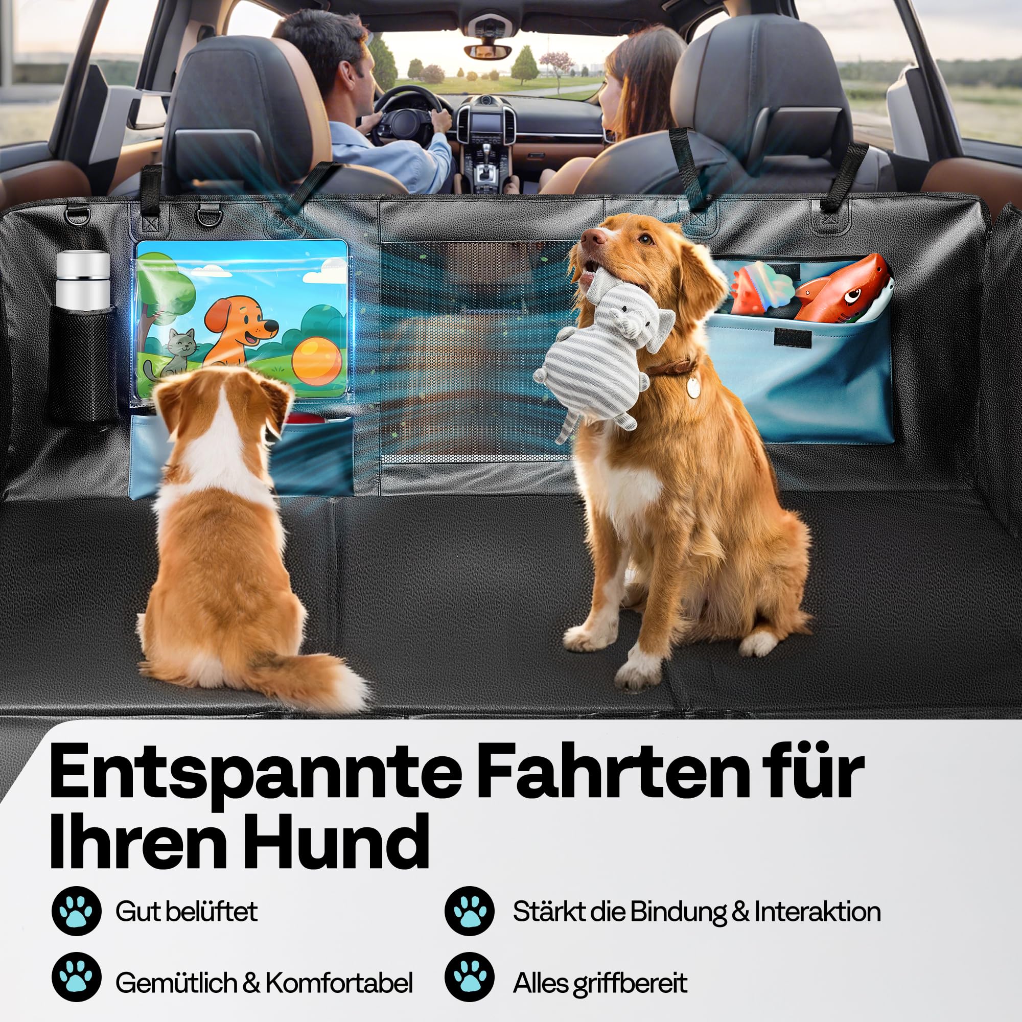 Hundedecke für Auto Rückbank Hundesitzbezug mit Harter Unterseite inkl. Seitenschutz und Sichtfenster verbreitert wasserdicht und Kratzfest im SUV und Kleinlaster