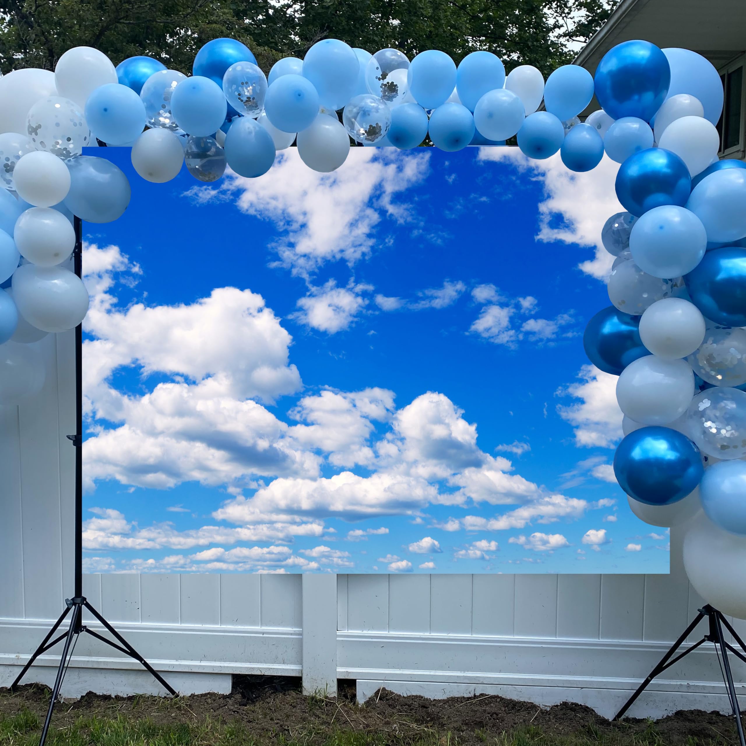 Sfondo fotografico in tessuto 3,7 x 3,1 m con tema cielo, nuvole bianche e cielo blu, per fotografia di neonati, battesimi, baby shower, feste di compleanno bambini, matrimoni, balli