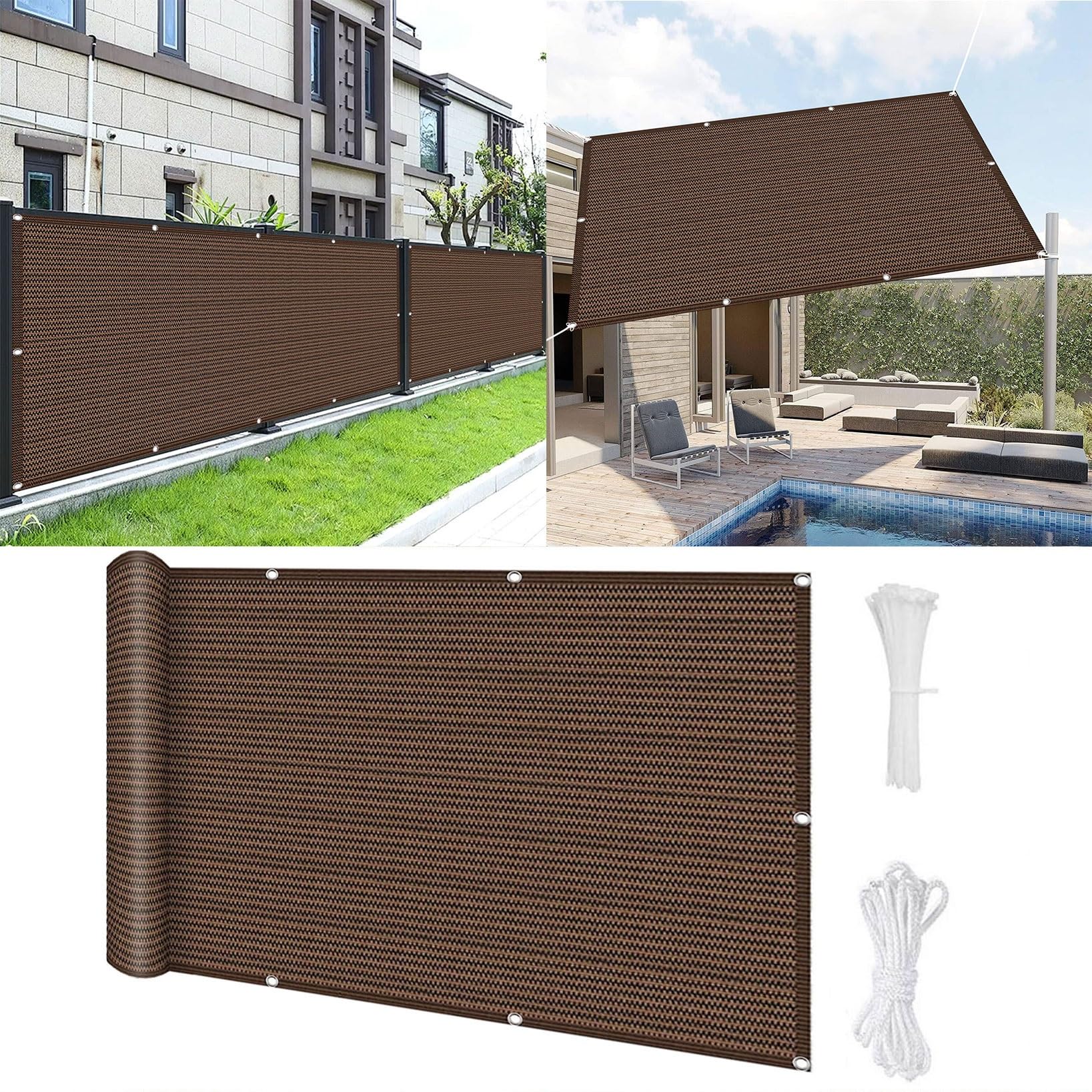 Balcony Privacy Screen Cover 80 x 160 cm UV Protection Sun Wind Wind Breaker Fencing Screening with Rope and Aluminium Eyelets Fence Screen for Balcony and Patio, Brown — image 1