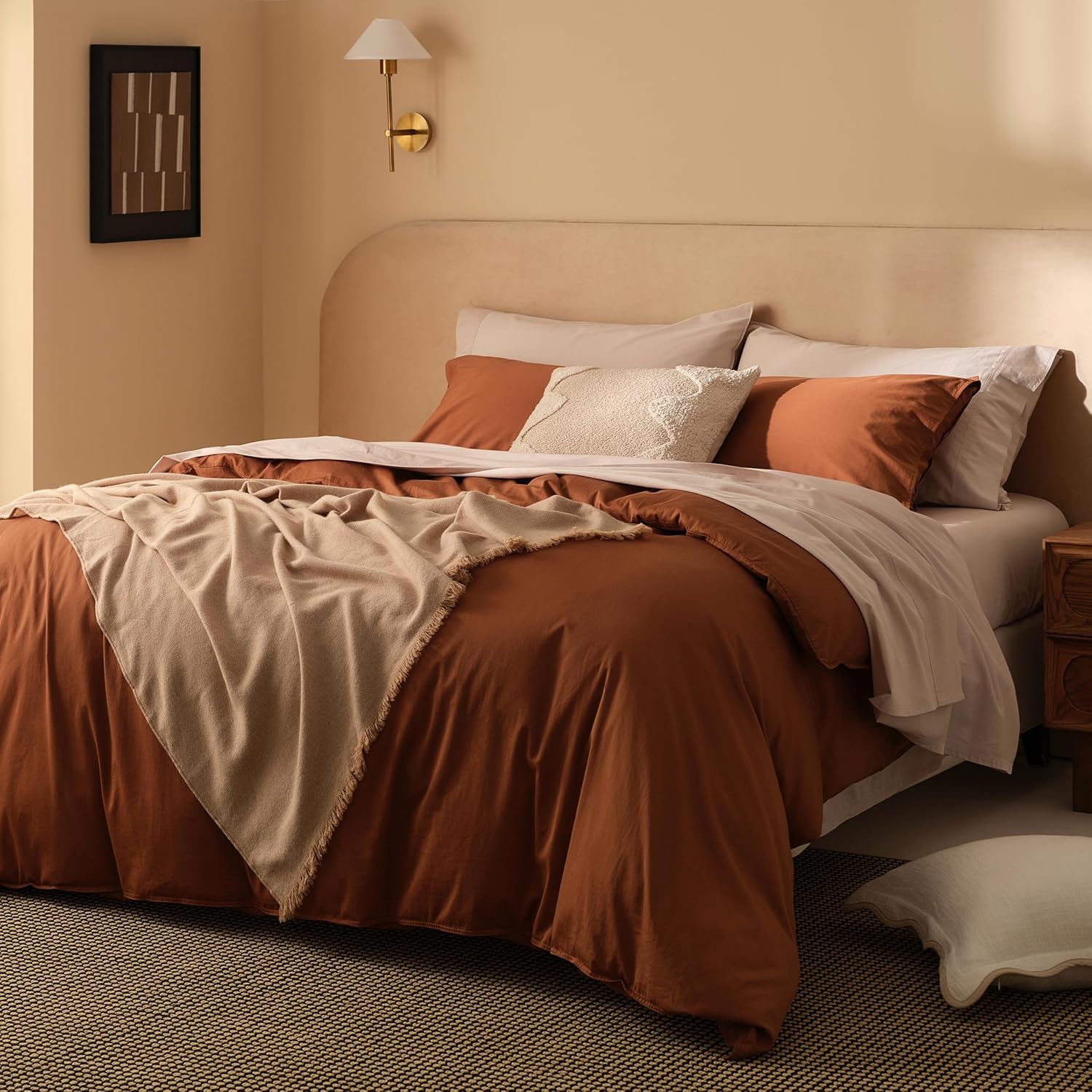 Double Stitch Cashmere Cotton Duvet Cover Set - Mongolian Cashmere and Pima Cotton Blend Bedding, Luxury Warm Duvet Cover King Size, with Button Closure, Mocha Brown, 106" x 90"