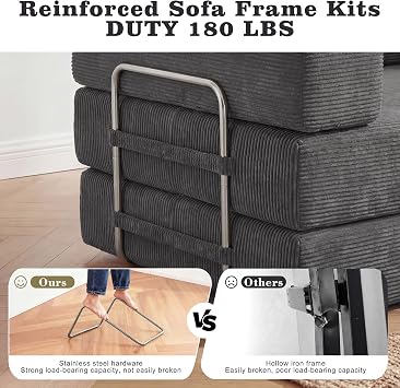 Vipbear 2 Seater Boneless Sofa Bed, 5-in-1 Convertible Modular Couch, Corduroy Folding Compressed Packed with Fixed-Shape Frame for Living Room Bedroom, 160cm, Grey