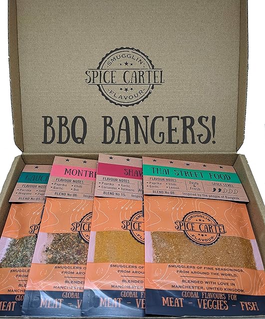 Spice Cartel, Barbecue Bangers Collection of Rubs & Marinades for Seriously Tasty Barbecue, 4-35g Resealable Pouches