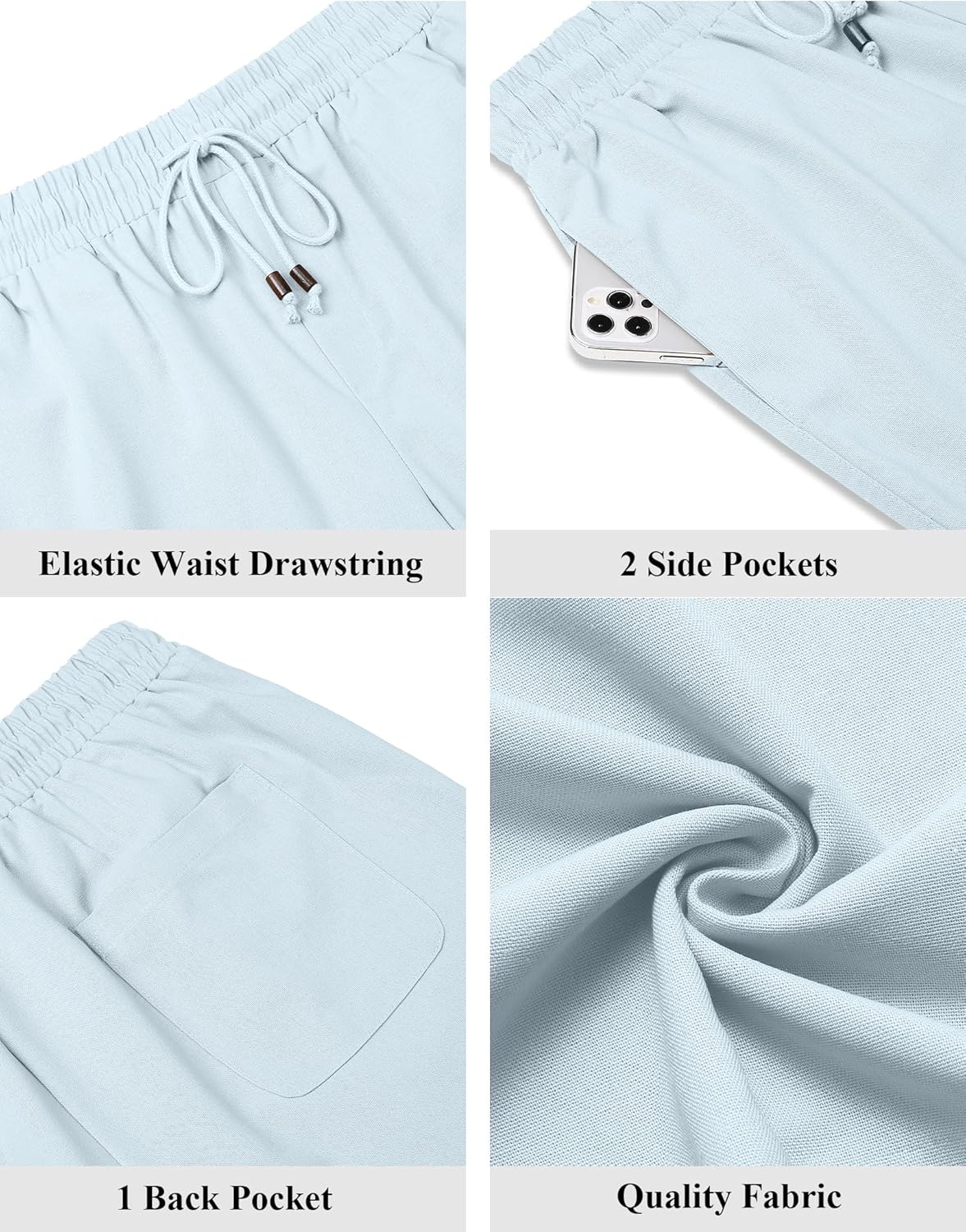 COOFANDY Men's Linen Shorts 9" Casual Summer Beach Shorts Elastic Waist Drawstring Vacation Short with Pockets - Image 6
