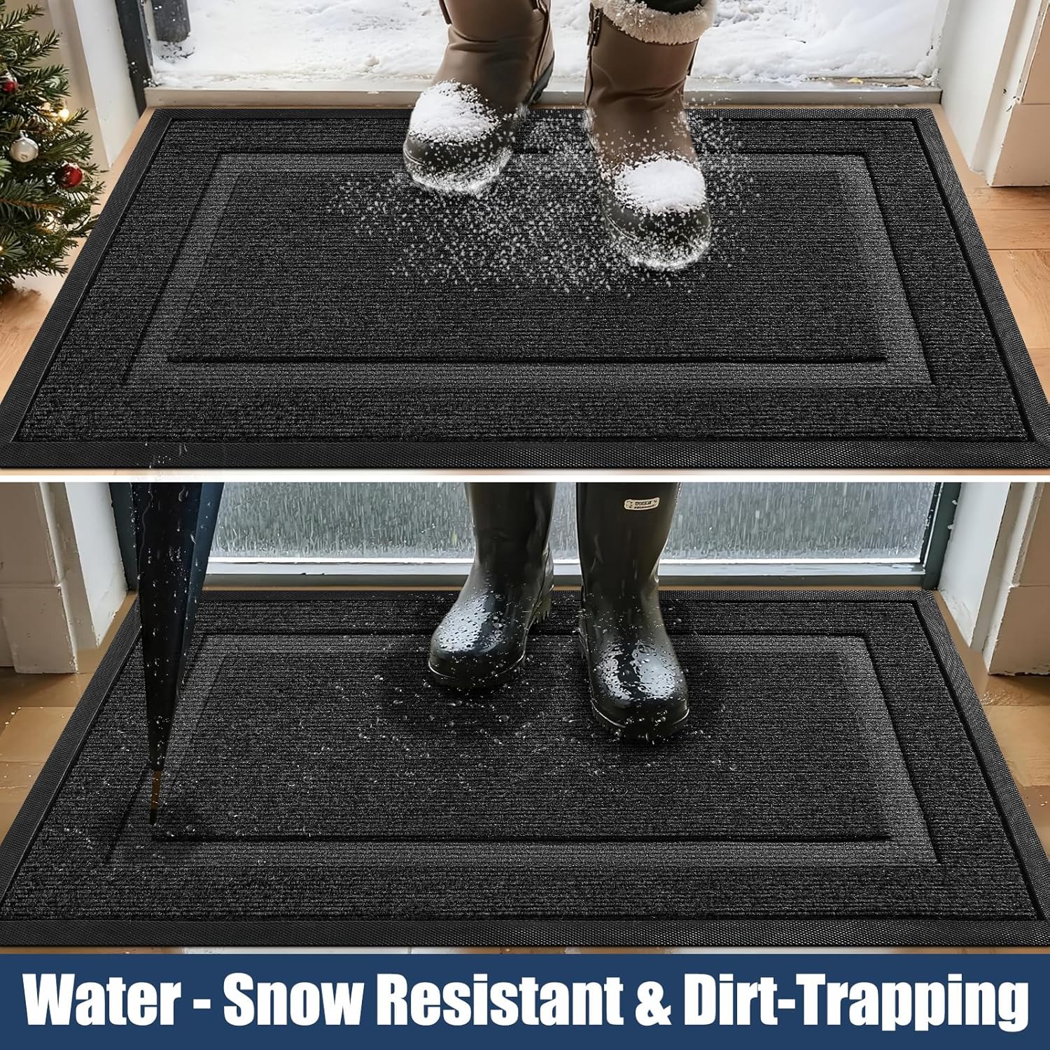 Large Front Door Mat Outside Entrance Indoor Doormat, 36" x 24" Outdoor Mats For Patio Waterproof, Outdoor Door Mats For Outside Entry, Indoor Rugs for Entryway, Sturdy Natural Rubber Entry Mat, Black