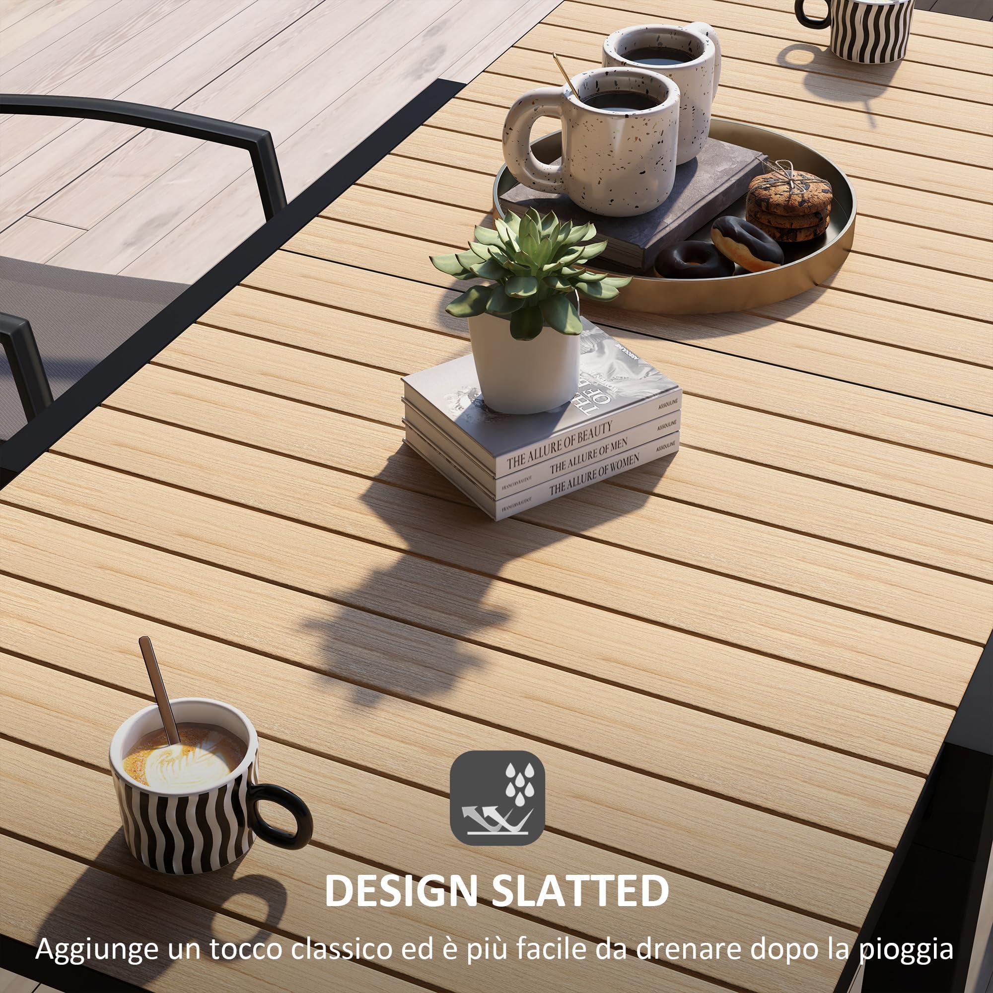 Outsunny Tavolo da Giardino Allungabile in Alluminio per 4-6 Persone, 81/162x80 cm Tavolo da Pranzo Estensibile da Esterno con Piano a Doghe, per Patio Terrazzo Balcone, Giallo