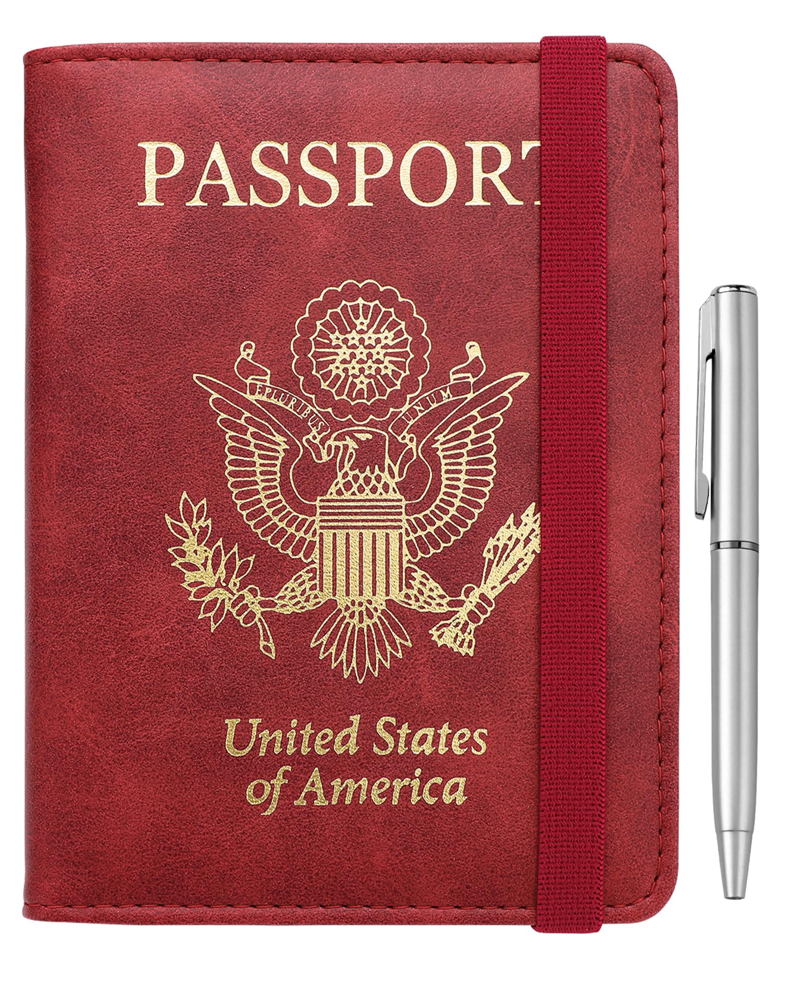 Passport Holder for Travel, RFID Passport Cover Wallet for Women Men, PU Leather Passport Book Card Holder Case with Pen, Travelling Essentials for Flying