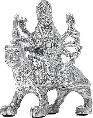 Maa Durga Sherawali Ma Ambe MATA Idol - Estatua de plata pura 999, certificado BIS Hallmark para el templo de Puja, regalo de buena suerte y