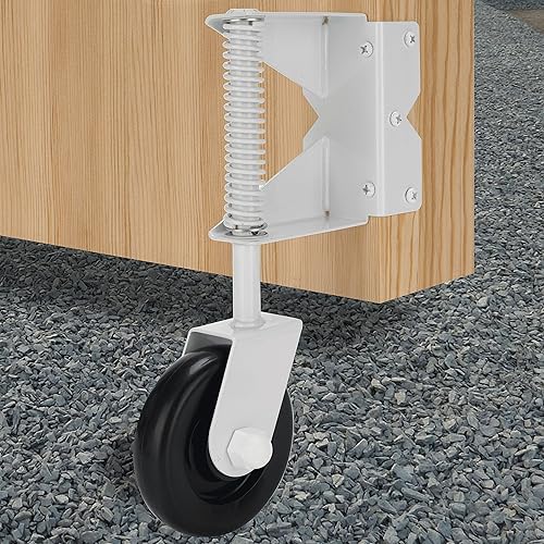 Miniatura 12 de Kit de ruedas de puerta con resorte para cercas de PVC de madera, rueda auxiliar resistente, rodillos de soporte para valla rodante al aire libre