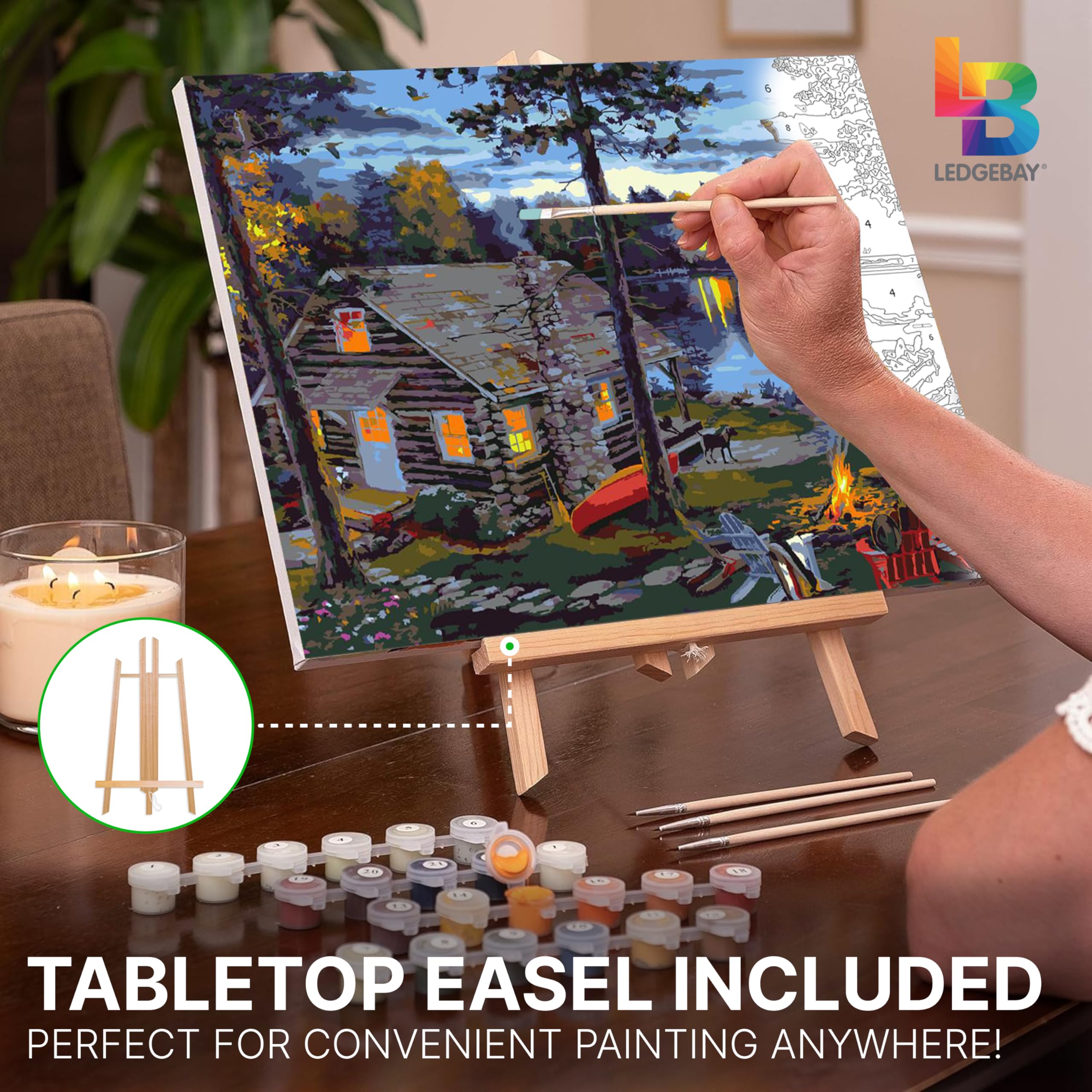Ledgebay Kit de pintura por números para adultos, lienzo enmarcado para principiantes a avanzados, kit de pintura por números, incluye juego de pintura acrílica, pinceles y caballete de mesa (Life's