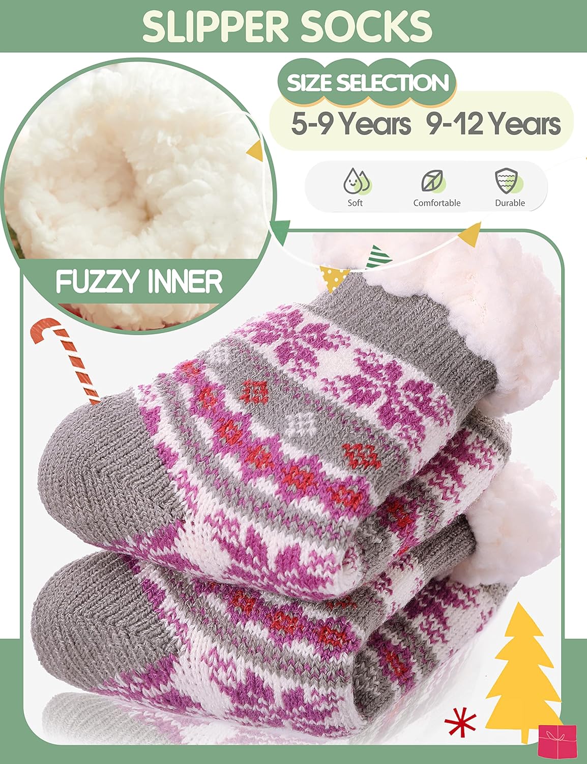 MOGGEI Girls Slipper Fuzzy Socks Kids Boys Fluffy Fleece Lined Warm Plush Sherpa Winter Child Home Socks - Image 5