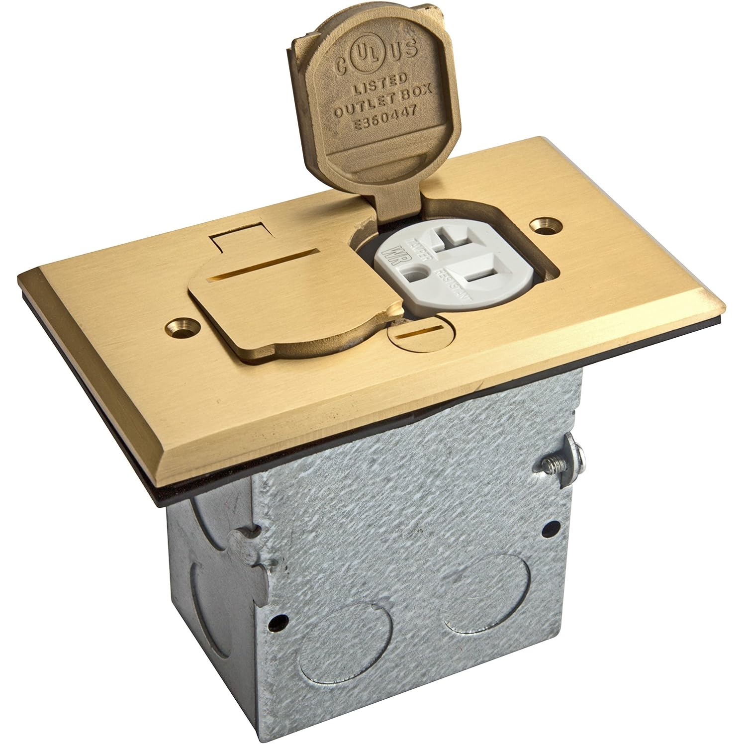 ENERLITES Flip Lid Cover Floor Box kit, 5” x 2.89” 1-Gang Cover, 20A Tamper-Weather Resistant Receptacle Outlets, Watertight Gasket, Corrosive Resistant Hardware, 975507-C, Brass (705507-C) - Image 2