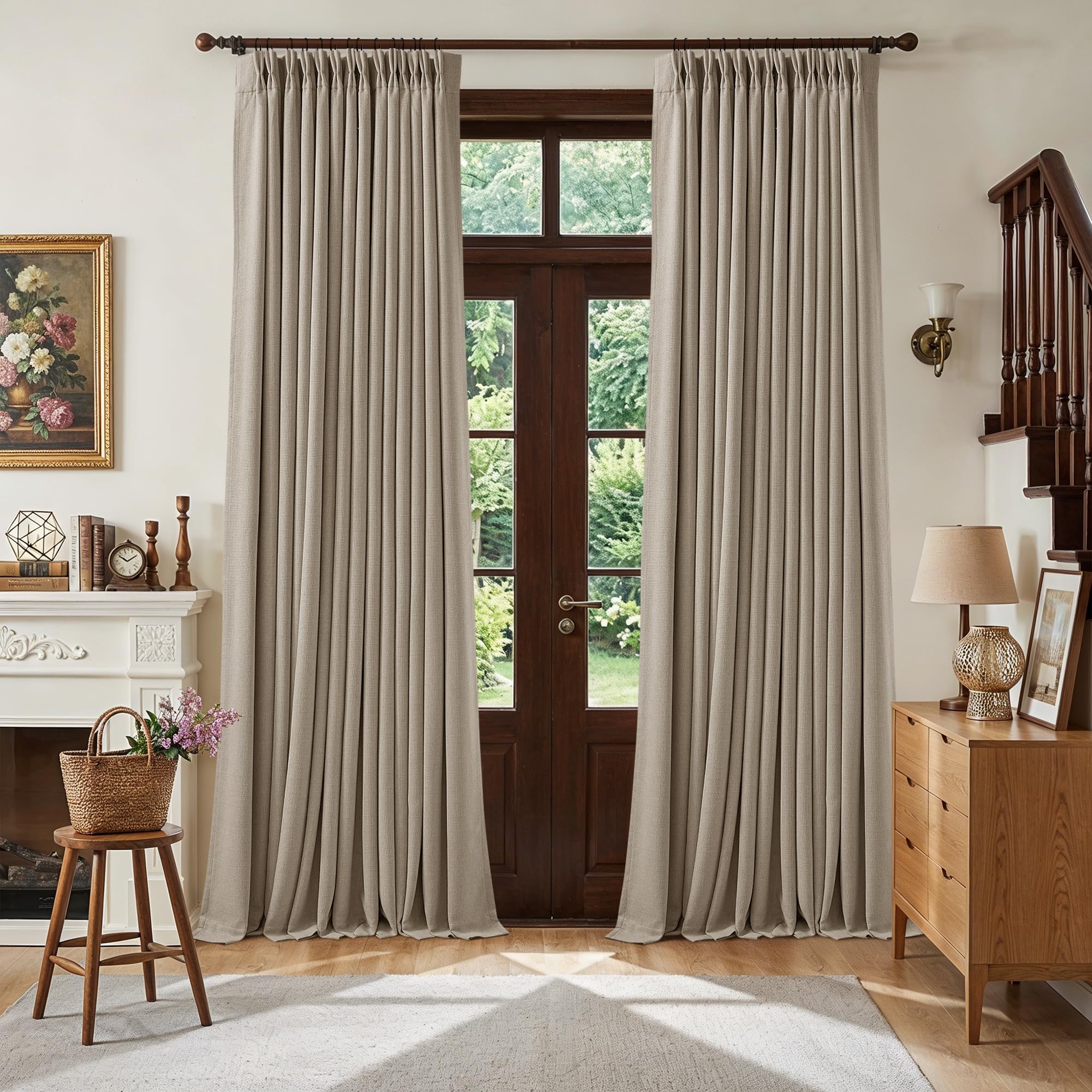 TWODRAPES Dark Flax 108 Inch Pinch Pleat 100% Blackout Drapes 2 Panels Set