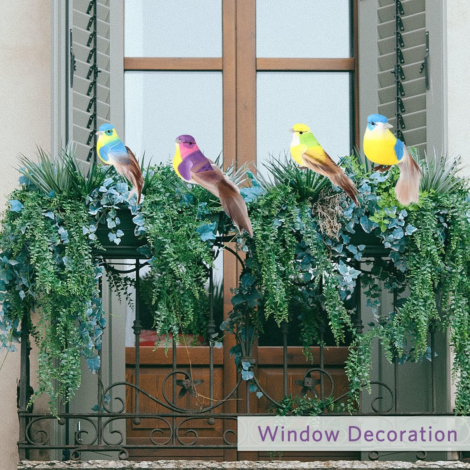 HERCHR Lote de 12 Pájaros Artificiales de Espuma con Plumas, Decoración Multicolor para Jardín, Bodas y Manualidades