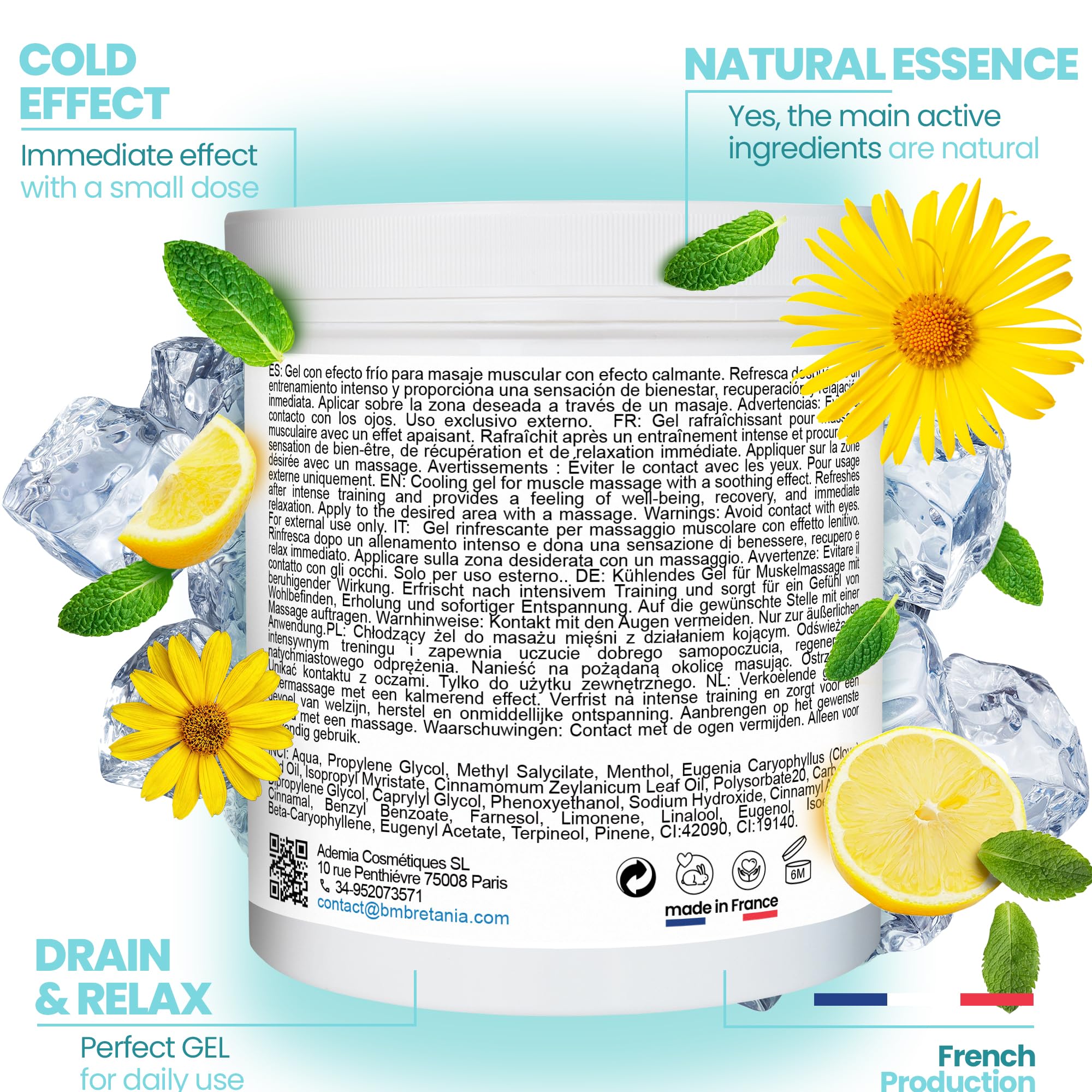 bleu & marine Bretania - CRYO FORTE Gel Massaggio Effetto Freddo | Balsamo Rinfrescante | Ideale per Gambe, Piedi, Mani, Schiena | Effetto Riparatore e Relax | Ingredienti Naturali, 500 ml