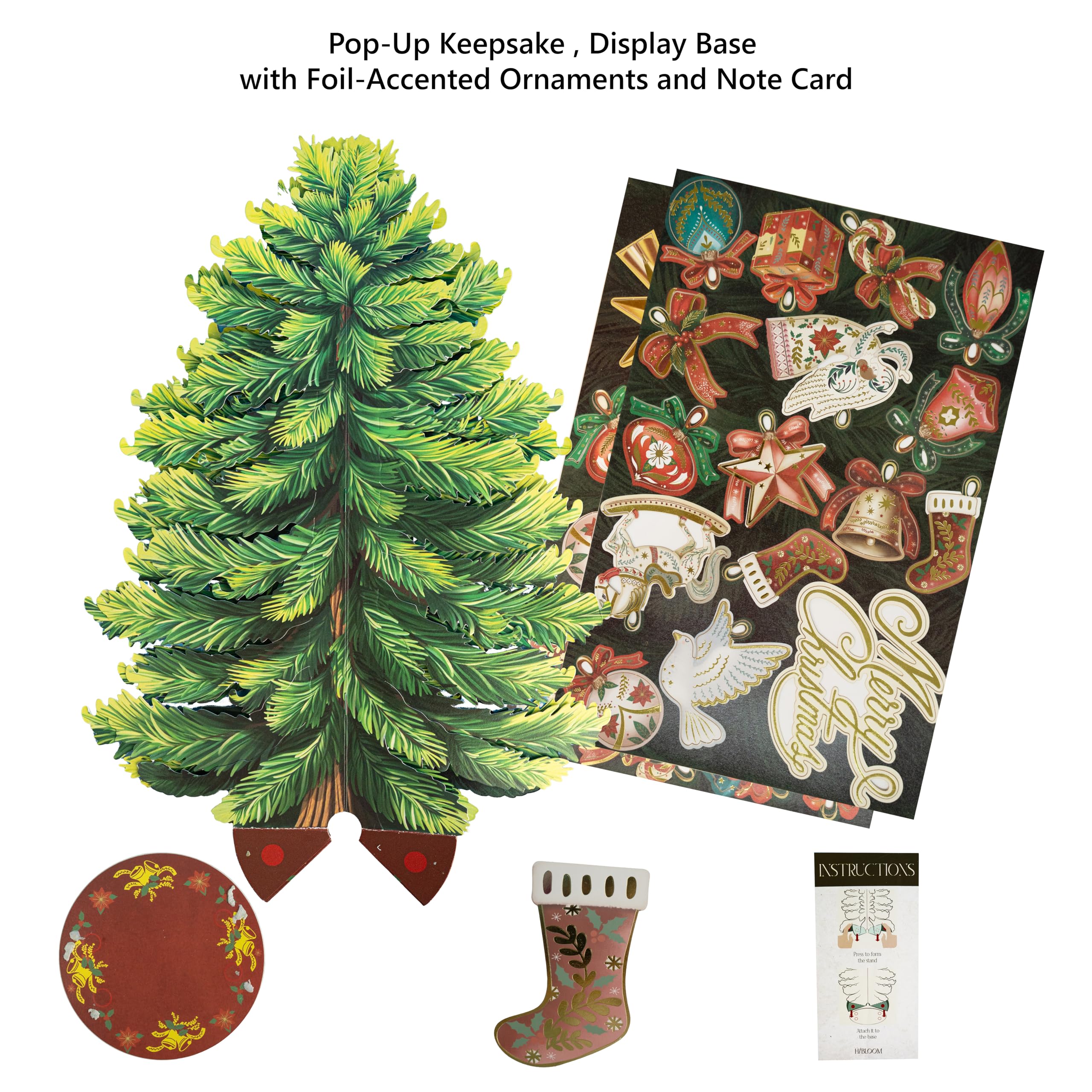 Weihnachtsbaum-Pop-Up-Karte, 3D-Grußkarte, Displaygröße 32,5 x 21,6 cm, für immer Baum, Weihnachtsdekoration, Papierblumenstrauß, Geschenk für die Weihnachtszeit, inklusive Umschlag und
