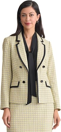 Kasper Womens Faux Double-Breasted Framed Tweed Blazer