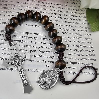 TALISMAN4U Saint Benedict Medal Crucifix One Decade Pocket Rosary Wood Bead