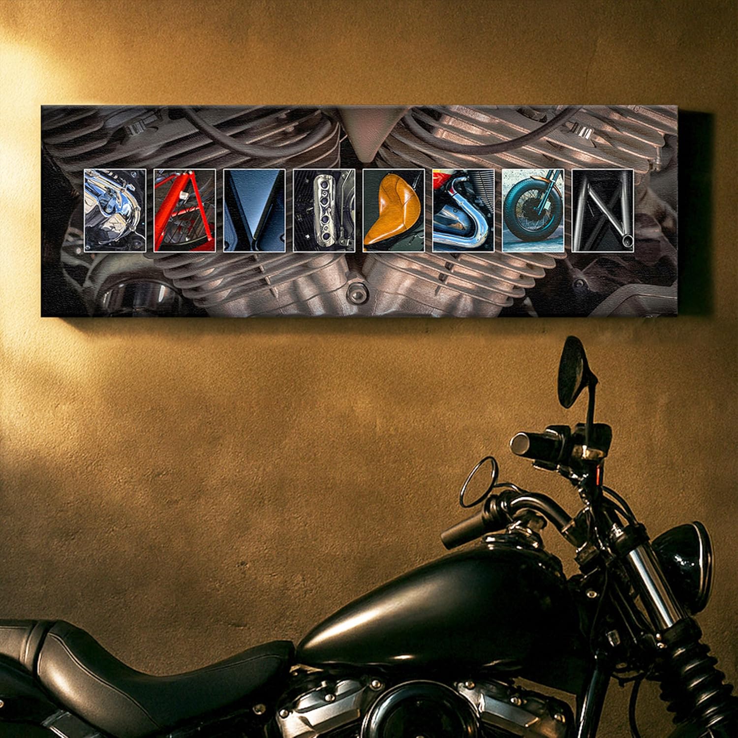 Personal-Prints MOTORCYCLE Personalized Name Art Print | Customized Gift for the Harley Davidson, Indian or Motorcycle Enthusiast | Unique Photo Canvas Art (6"x18" Stretched Canvas)