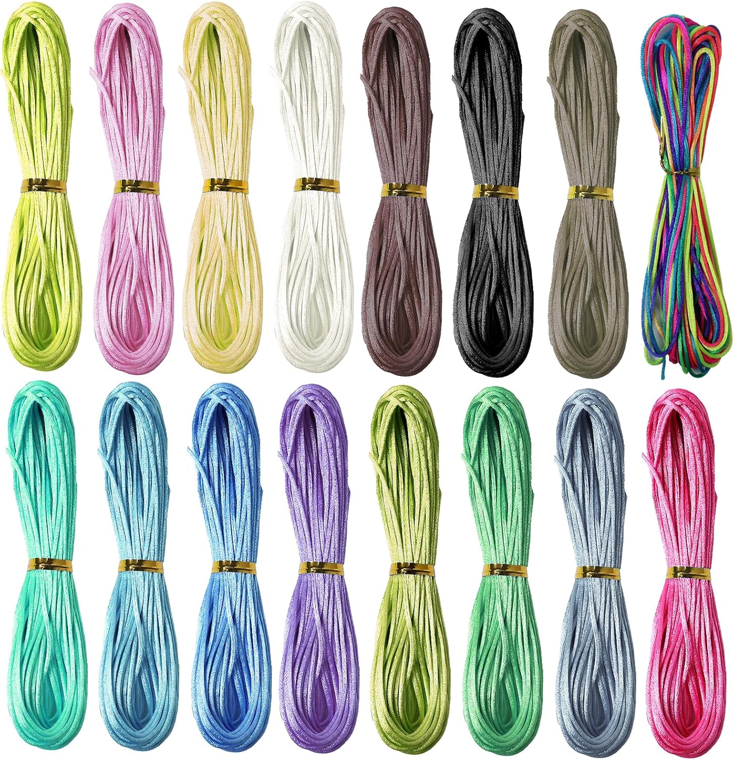 16 Bundles 175 Yards Satin Nylon Trim Cord, 1.5mm Assorted Colors Nylon String Cord for Jewelry Making Silk Thread Silk Bracelet String Chinese Knot