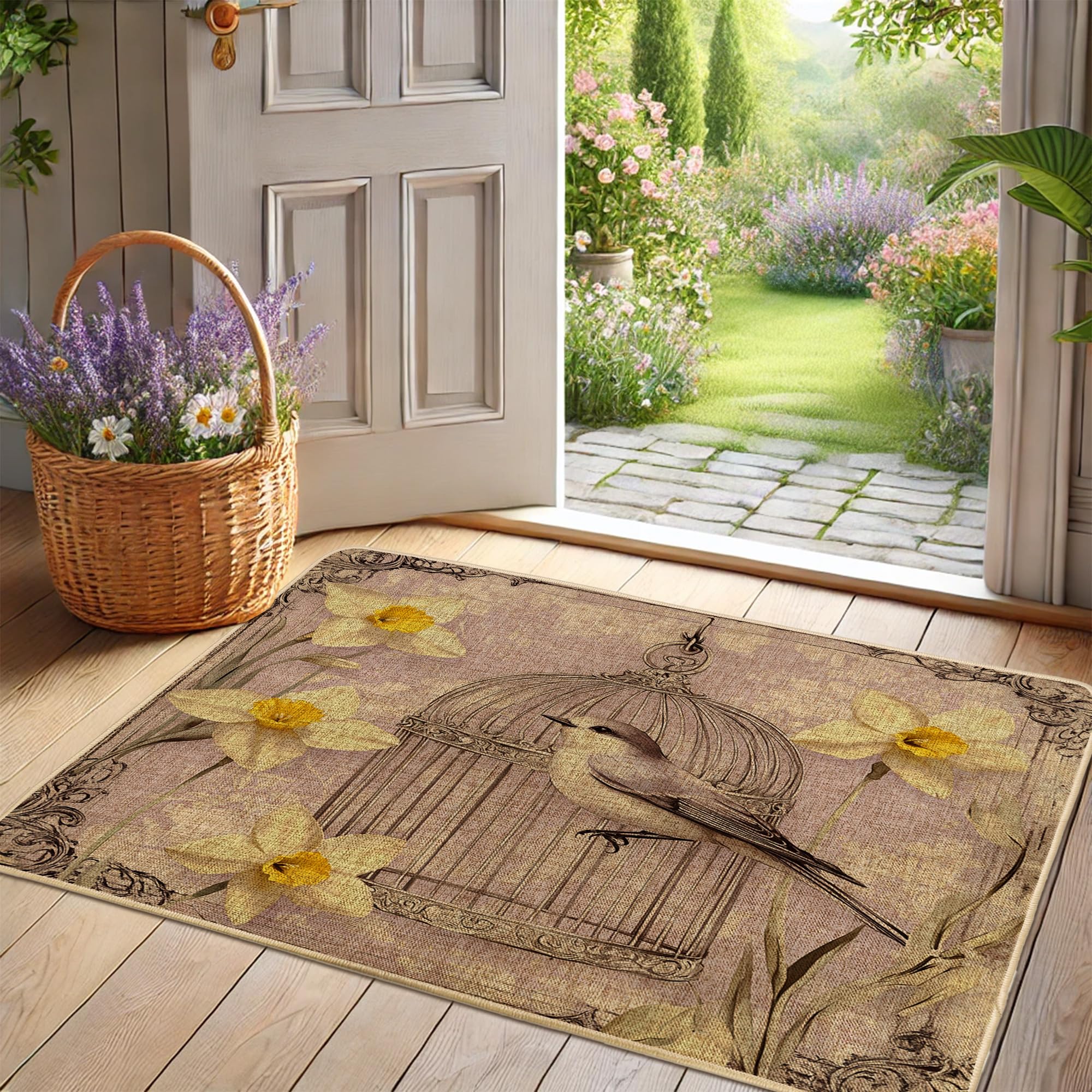 Tapis de jonquilles jaunes pour entrée et terrasse de style champêtre 73x43 cm