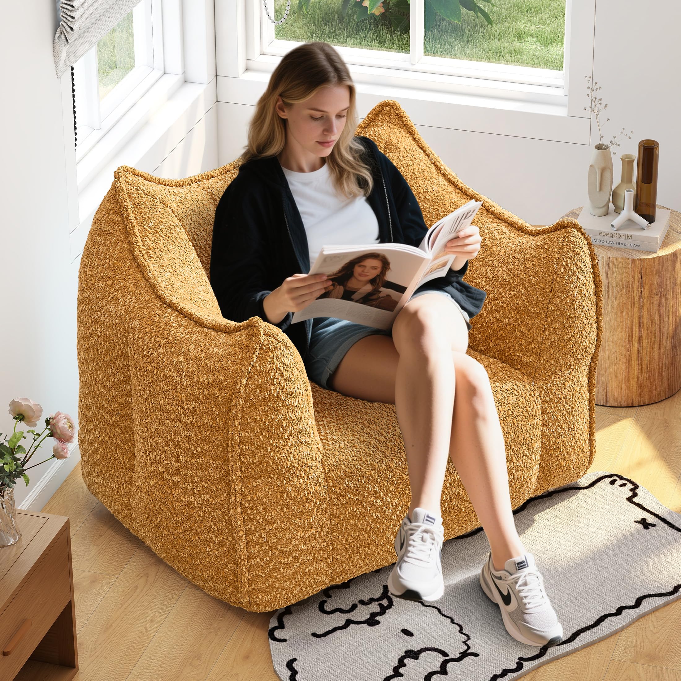 47 2 Inch Oversized Single Sofa Comfy Beanbag Chairs with Scratch-Resistant Pet-Friendly Chenille Modern Couch with Arms for