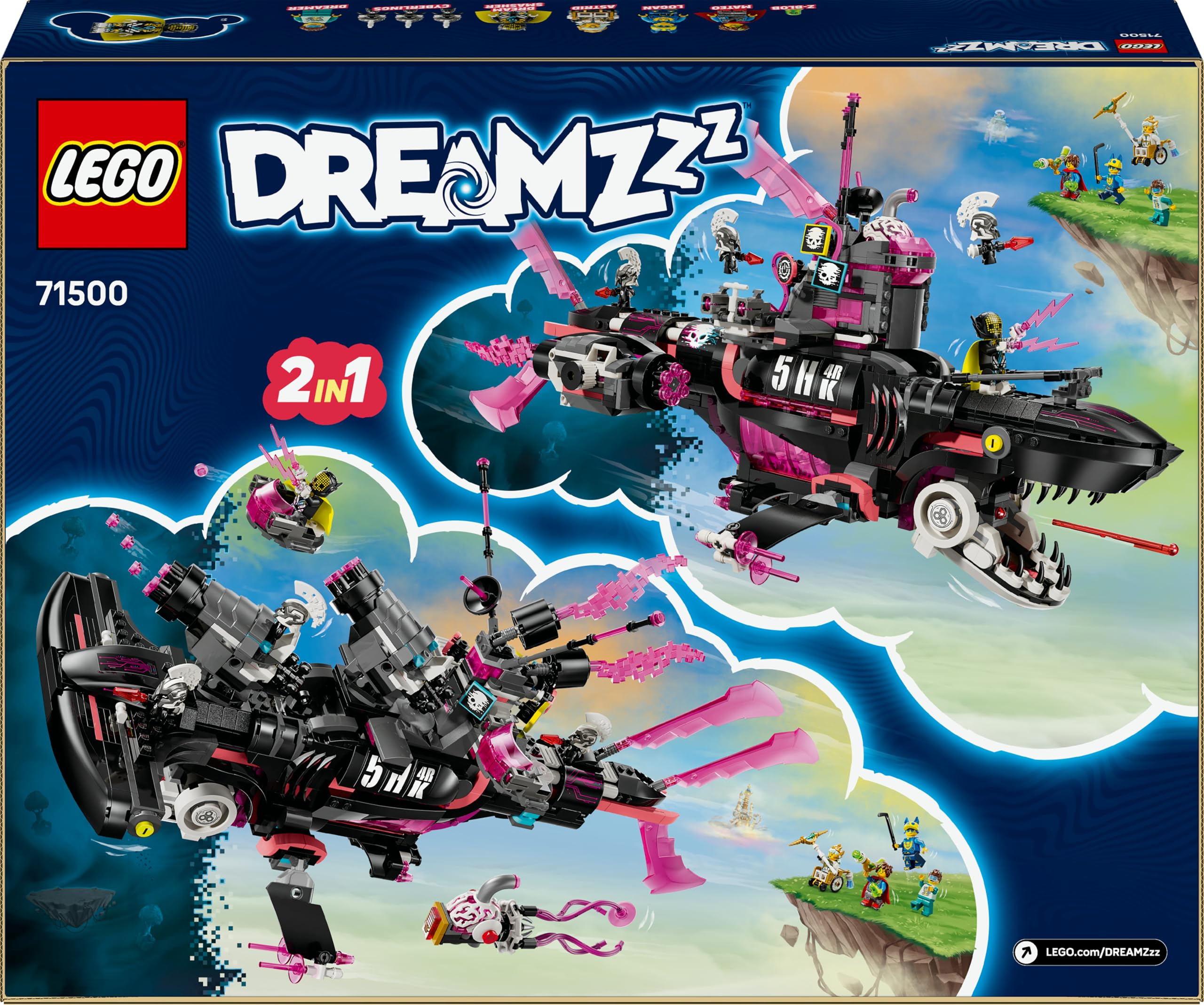 LEGO DREAMZzz Albtraumhai-U-Boot - Modulares Set mit 2 Baumöglichkeiten, 2 abnehmbaren Fluggeräten und 5 Minifiguren, inkl. Mateo und Astrid - Geschenk für Mädchen und Jungen ab 9 Jahren - 71500