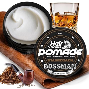 Bossman Hair & Beard Pomade for Men (Stagecoach Scent) Medium Hold & Moisturizing for Hair, Beard & Mustache Styling Made in USA