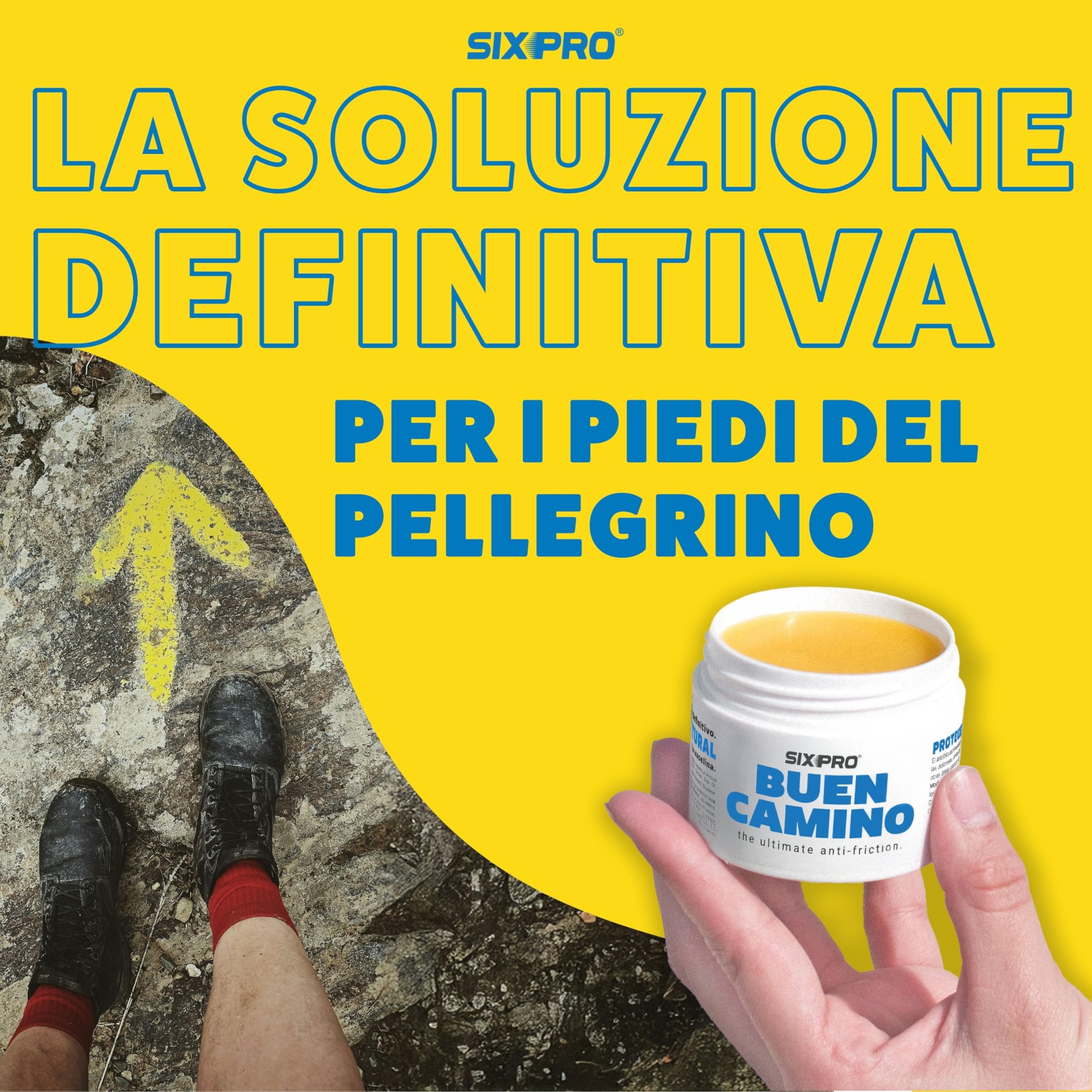 SIXPRO BUON CAMMINO 50ml | Crema Antifrizione Naturale per Pellegrini | Previene Vesciche e Sfregamenti su Piedi e Zone Sensibili | Protezione e Idratazione per Escursioni e Lunghe Camminate