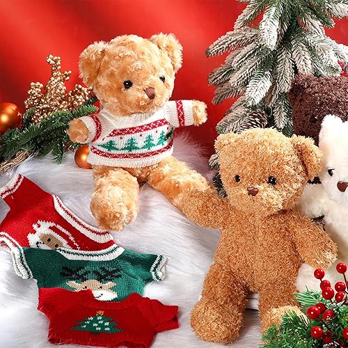 Miniatura 4 de 4 piezas de animales de peluche de oso con 4 ropa de muñeca de 12 pulgadas, lindo oso de peluche con ropa extraíble, suéter con capucha, accesorios
