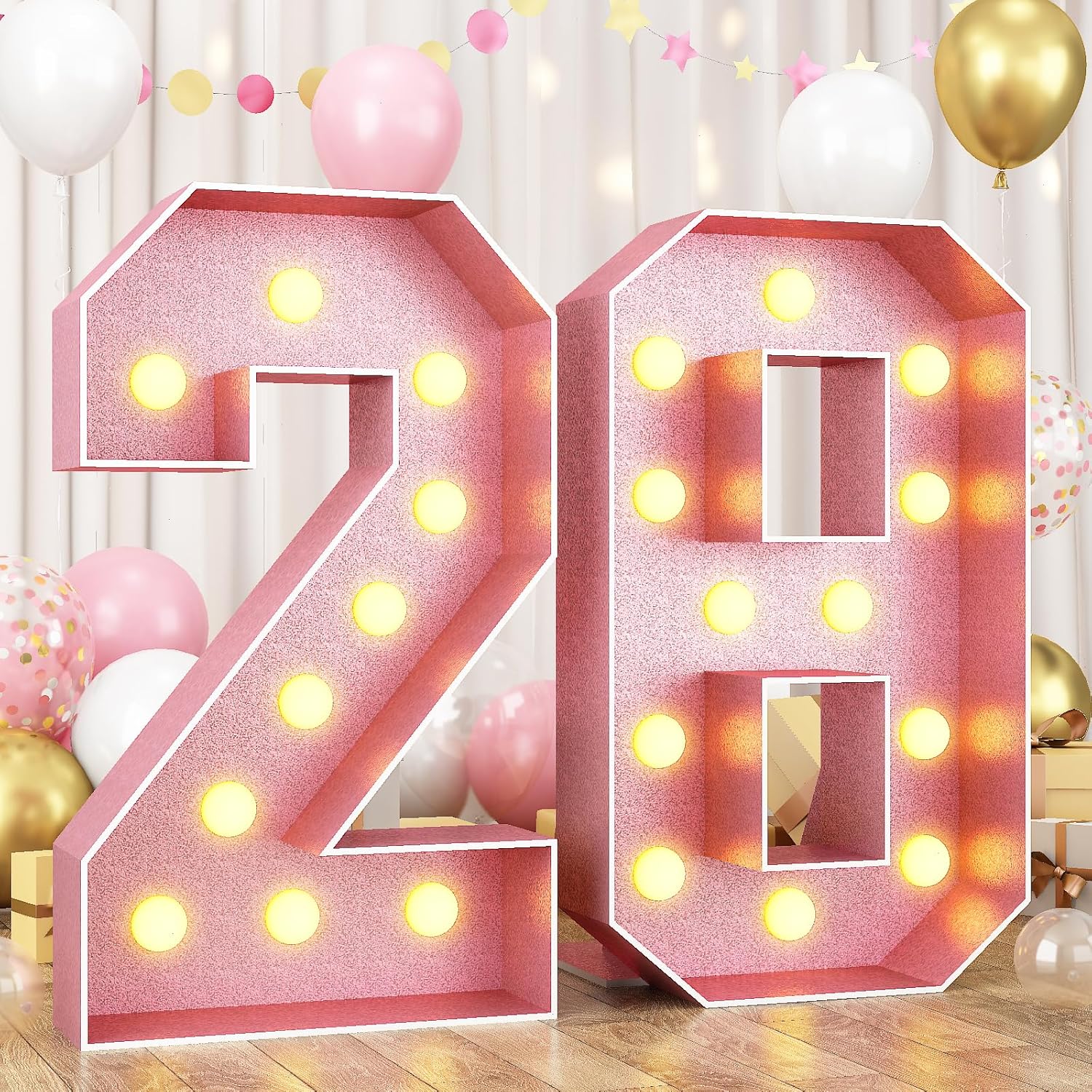 Marquee 28 Number Light Up Number 4FT, Large Light Up Numbers for Party, Big Number Light Up Number 4 Feet Tall DIY Frame Pre-Cut Foam Board Kit for Birthday Anniversary