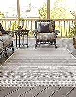 Vista 4 de Unique Loom Outdoor Striped Collection Alfombra de área - Maia (2' 2" x 3' 1" Rectángulo, Beige/Marfil)