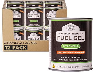Superior Trading Co. Citronella Gel Fuel Cans, Clean-Burning Bioethanol Gel, Smoke-Free, Fresh Scent 3-Hour Burn, Indoor & Outdoor Safe, 368g, 12 Pack