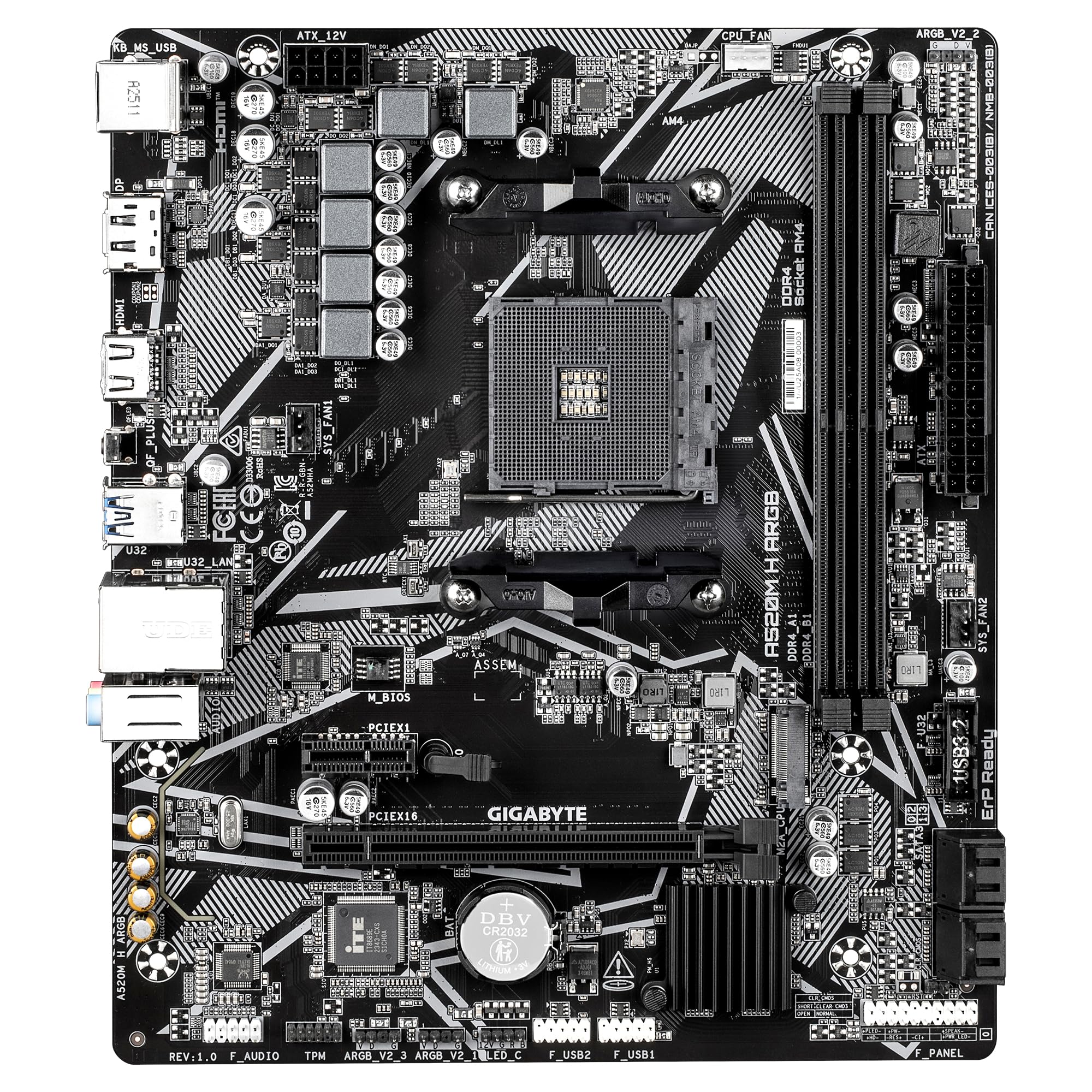 GIGABYTE Płyta główna A520M H ARGB – obsługuje procesory AMD Ryzen serii 5000, do 5100 MHz DDR4 (OC), PCIe 3.0 x4 M.2, 1 GbE LAN, USB 3.2 Gen 1