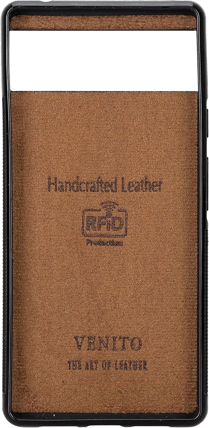 Venito Florence-Flex RFID Blocking Leather Wallet Case Compatible with Google Pixel 6 - Non-Magnet Slide in Detachable Wallet Case - Antique Brown (Antique Brown)