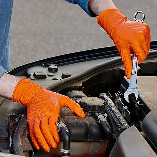 Miniatura 3 de GUSTO 8 Mil Disposable Orange Nitrile Gloves HEAVY DUTY, Industrial, Diamond Texture - Formerly Comfy Package
