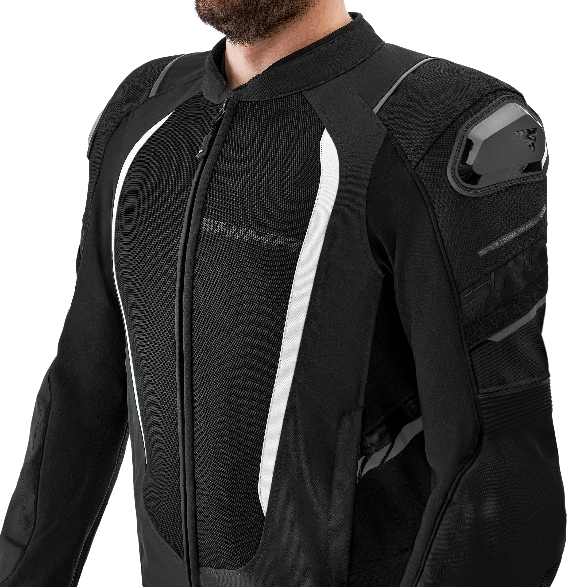 SHIMA MeshPro 2.0 Motorrad Jacke Herren mit Protektoren AirForce Rückenprotektor Motorradjacke Sommer Schulter Protektor Ellbogen Textiljacke Schutzjacken Protektorenjacke Stadt (Männer, Weiß, L)