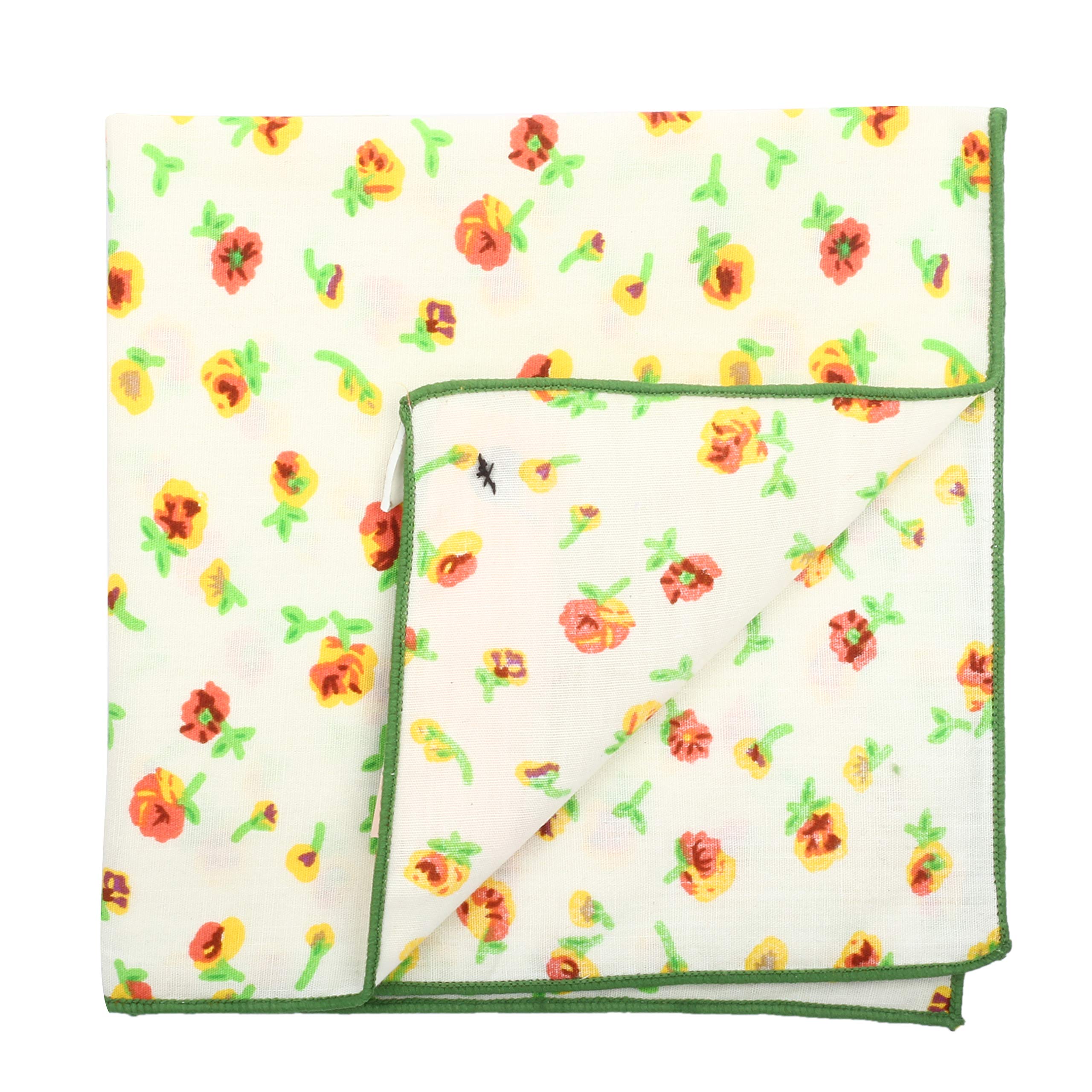 Tiny Flowers - Off White & Yellow Colored Pocket Square for Men-image-10